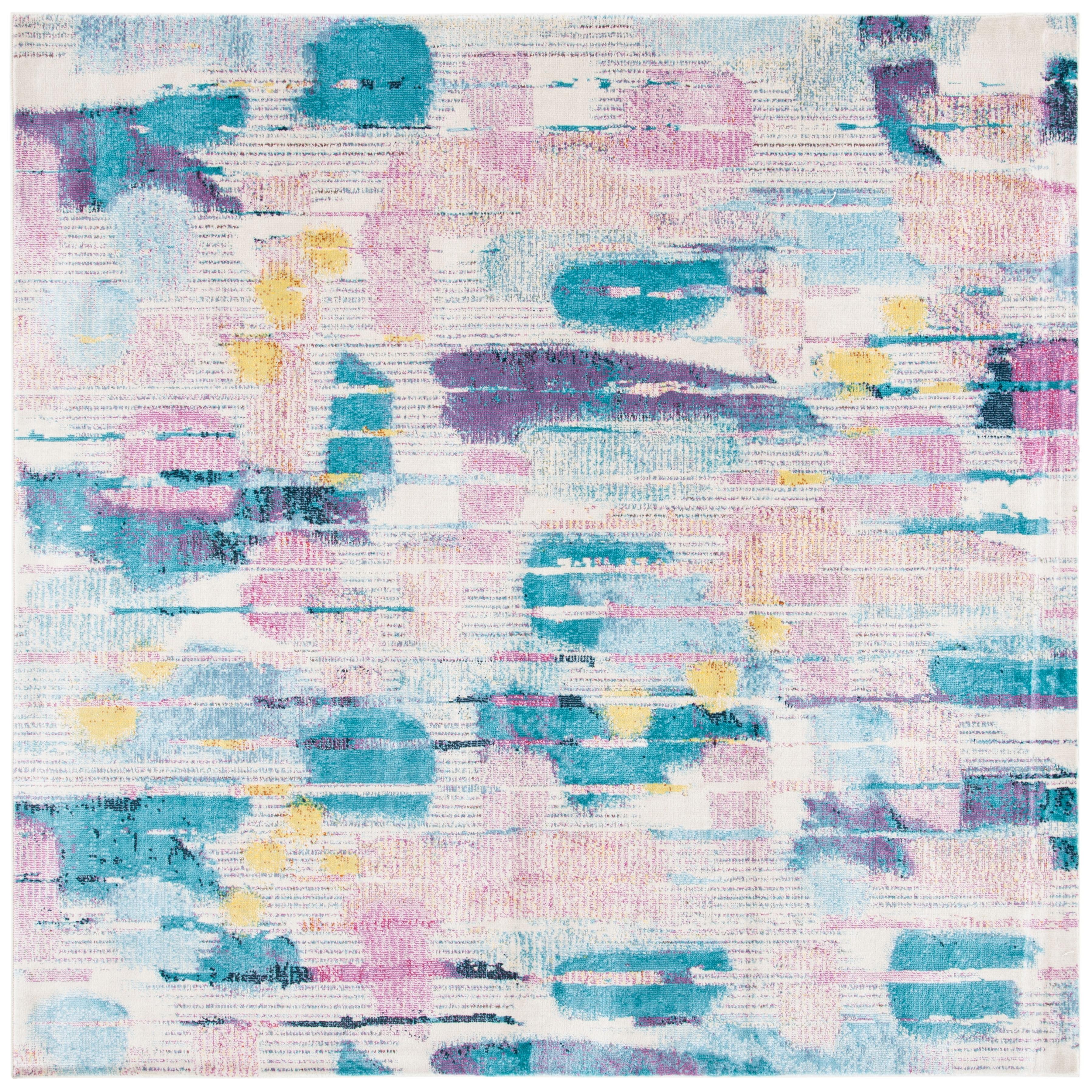 Lillian Pink and Turquoise Floral Square Area Rug