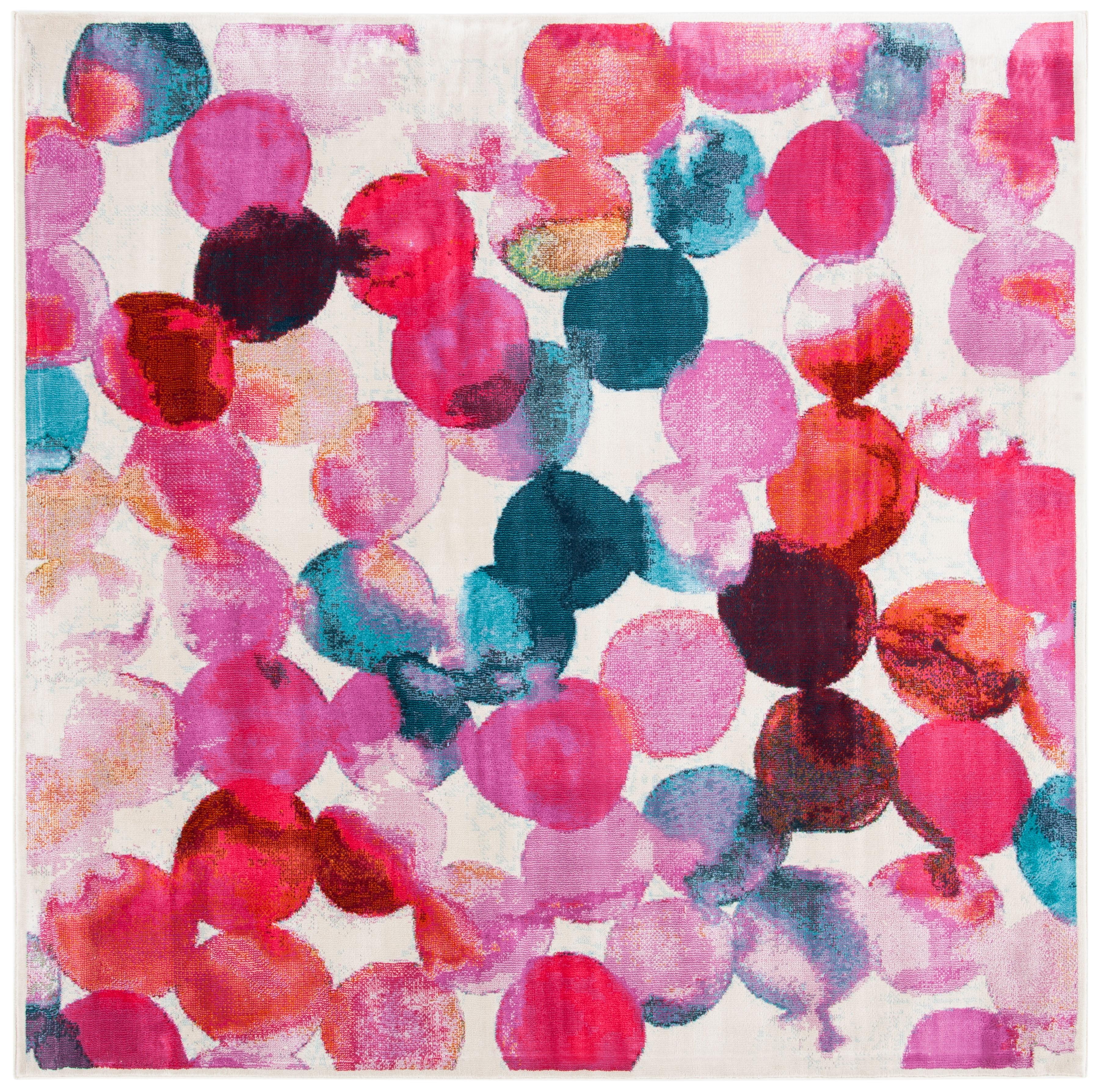 Lillian LLN377 Power Loomed Area Rug - Rose/Light Blue - 6'7"x6'7" - Safavieh
