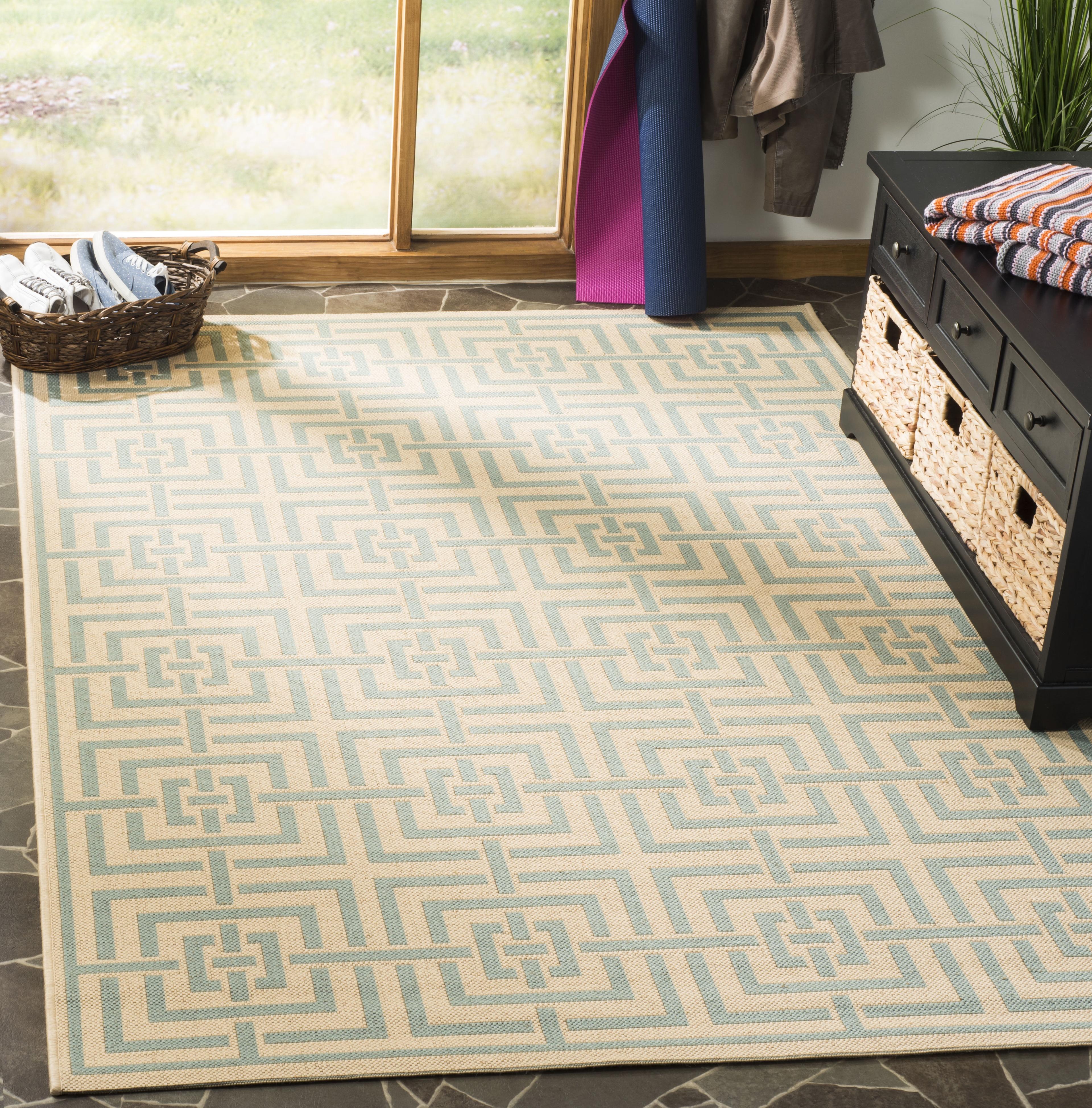 Aqua Splash Cream Geometric 5'1" x 7'6" Synthetic Area Rug