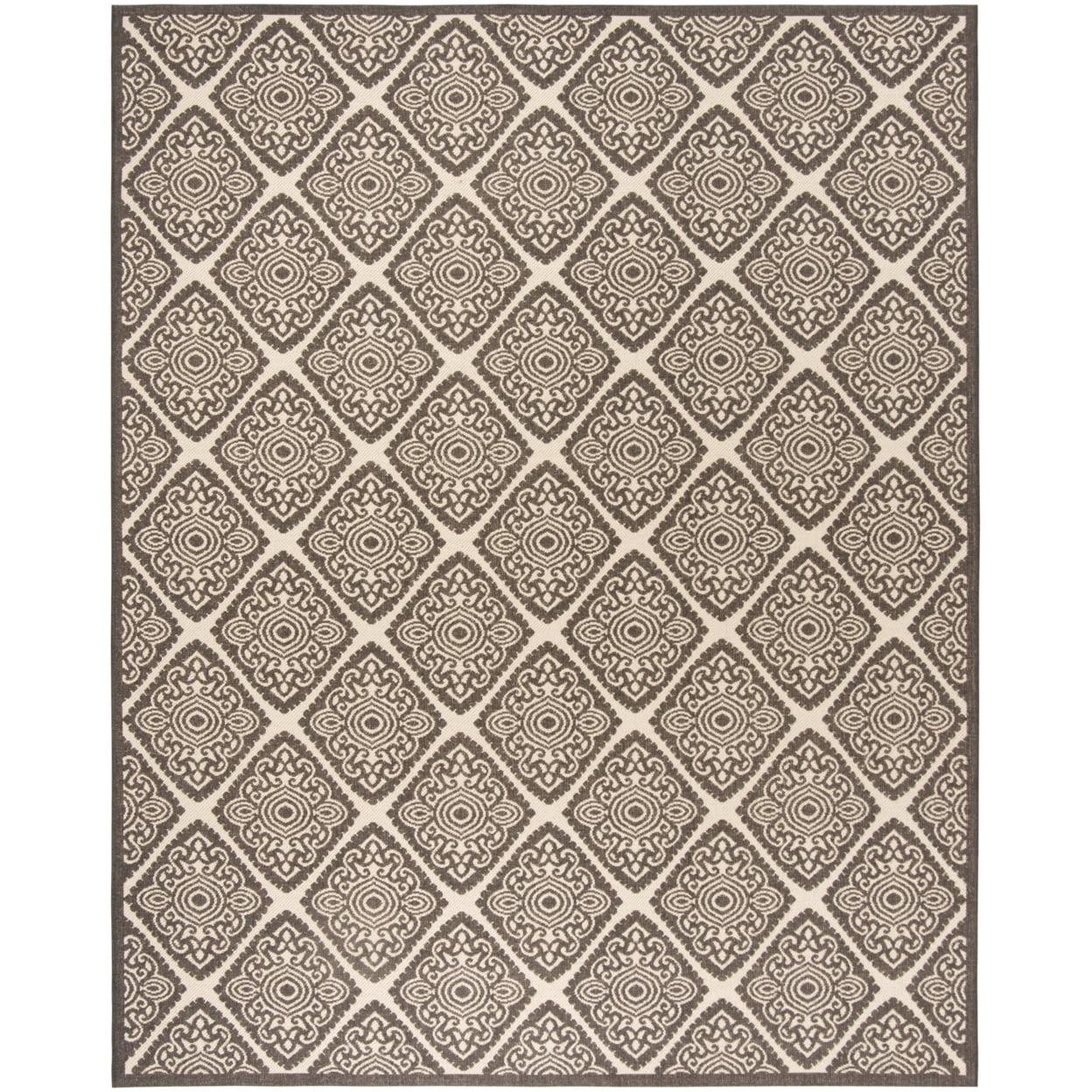Reversible Cream/Brown Geometric Synthetic Area Rug 9' x 12'