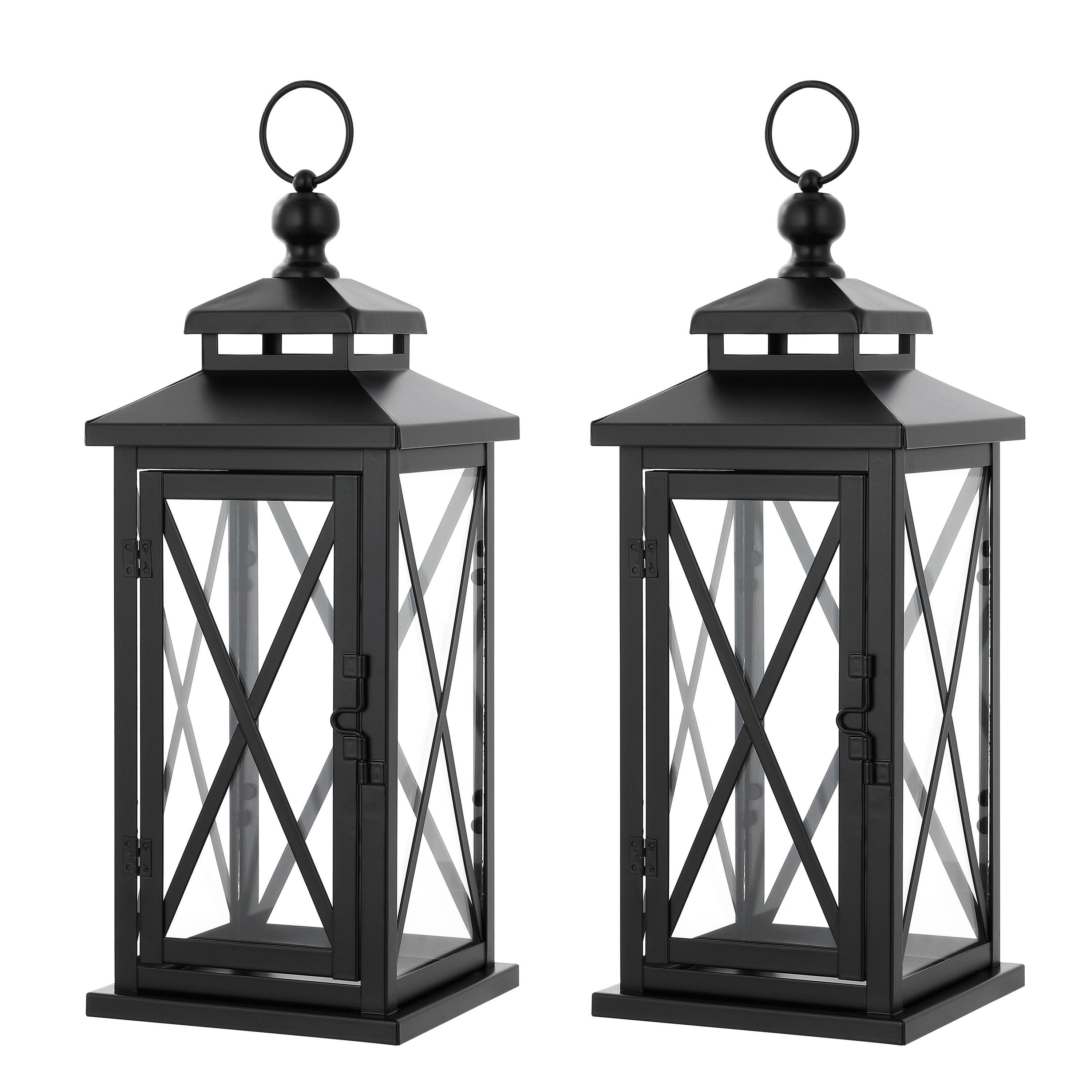 Lirio Black Metal and Glass Hanging Candle Lantern Set