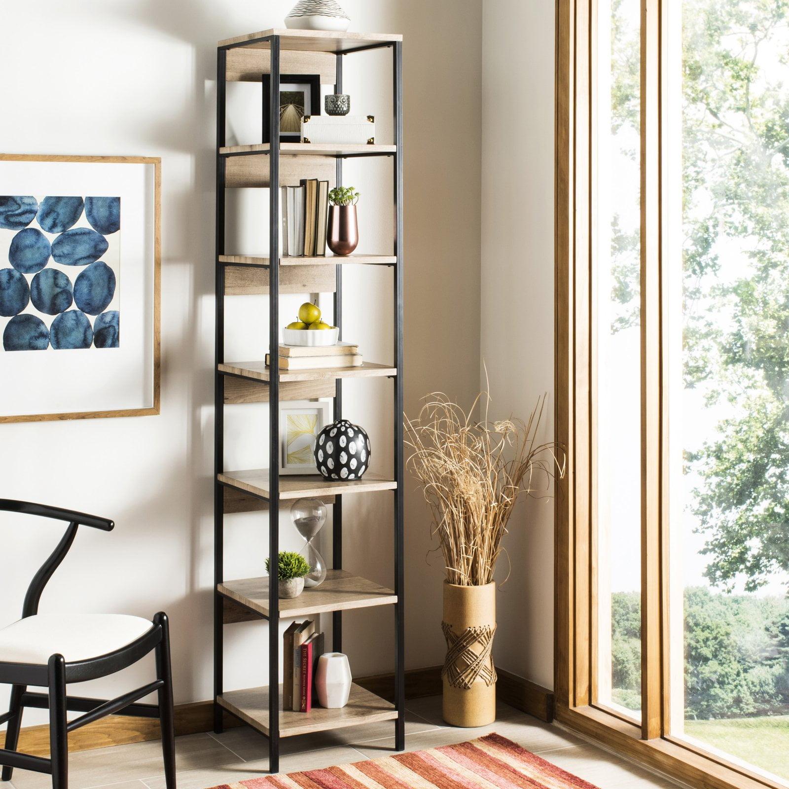 Transitional Oak & Black Iron 7-Tier Etagere - 79"