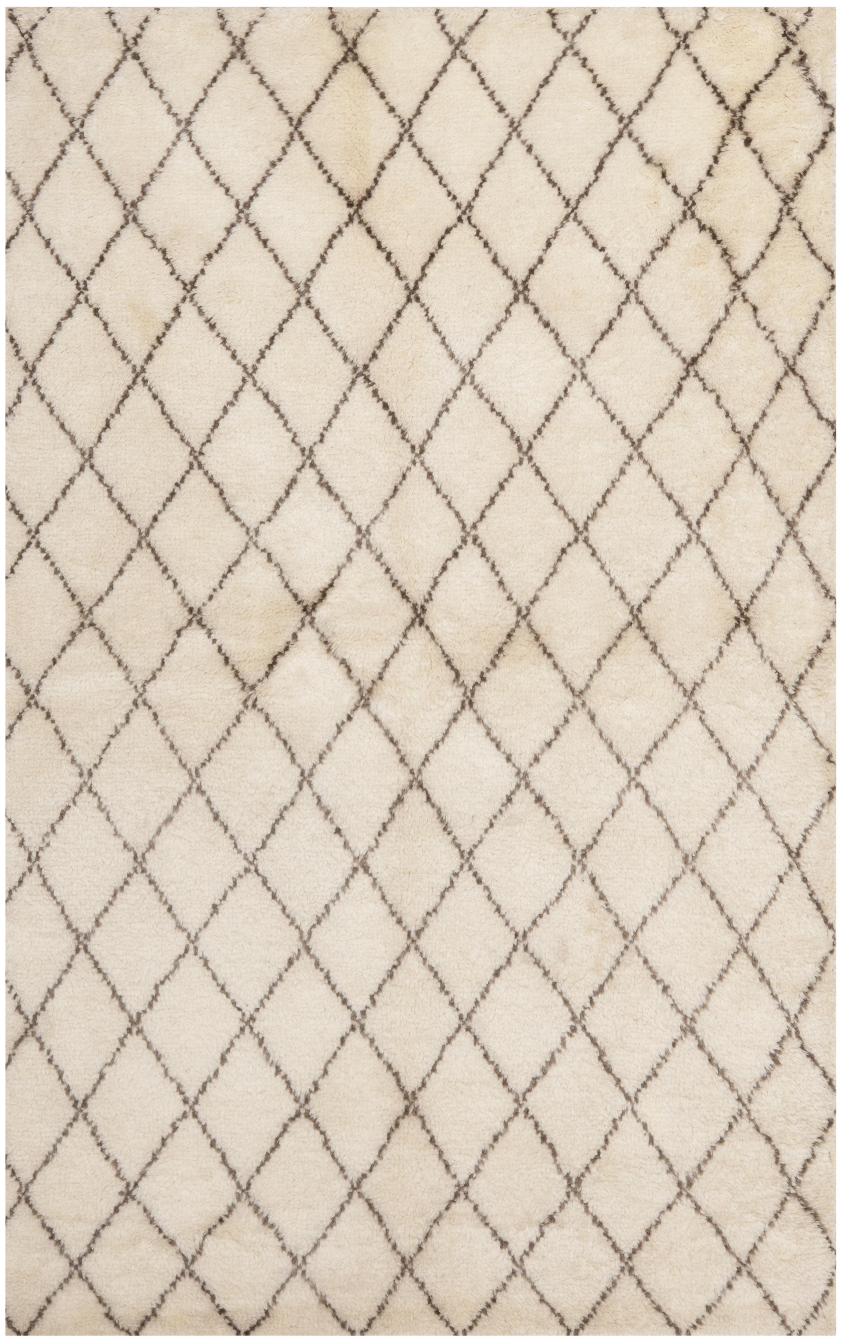 Plush Hand-Knotted Wool Shag Area Rug, Cream/Brown, 9' x 12'