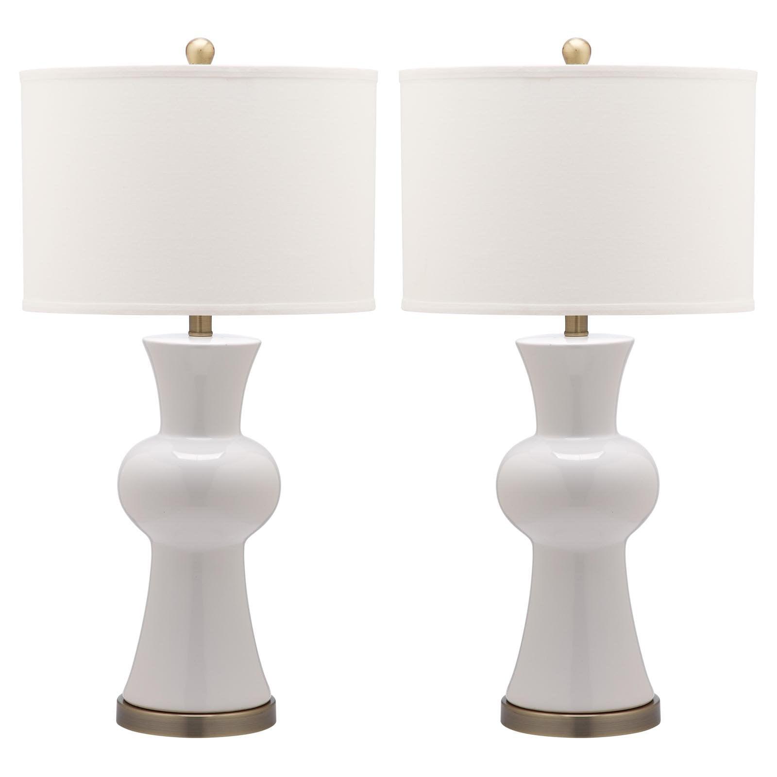 Sleek Hourglass Ceramic Table Lamp Duo - White and Bronze