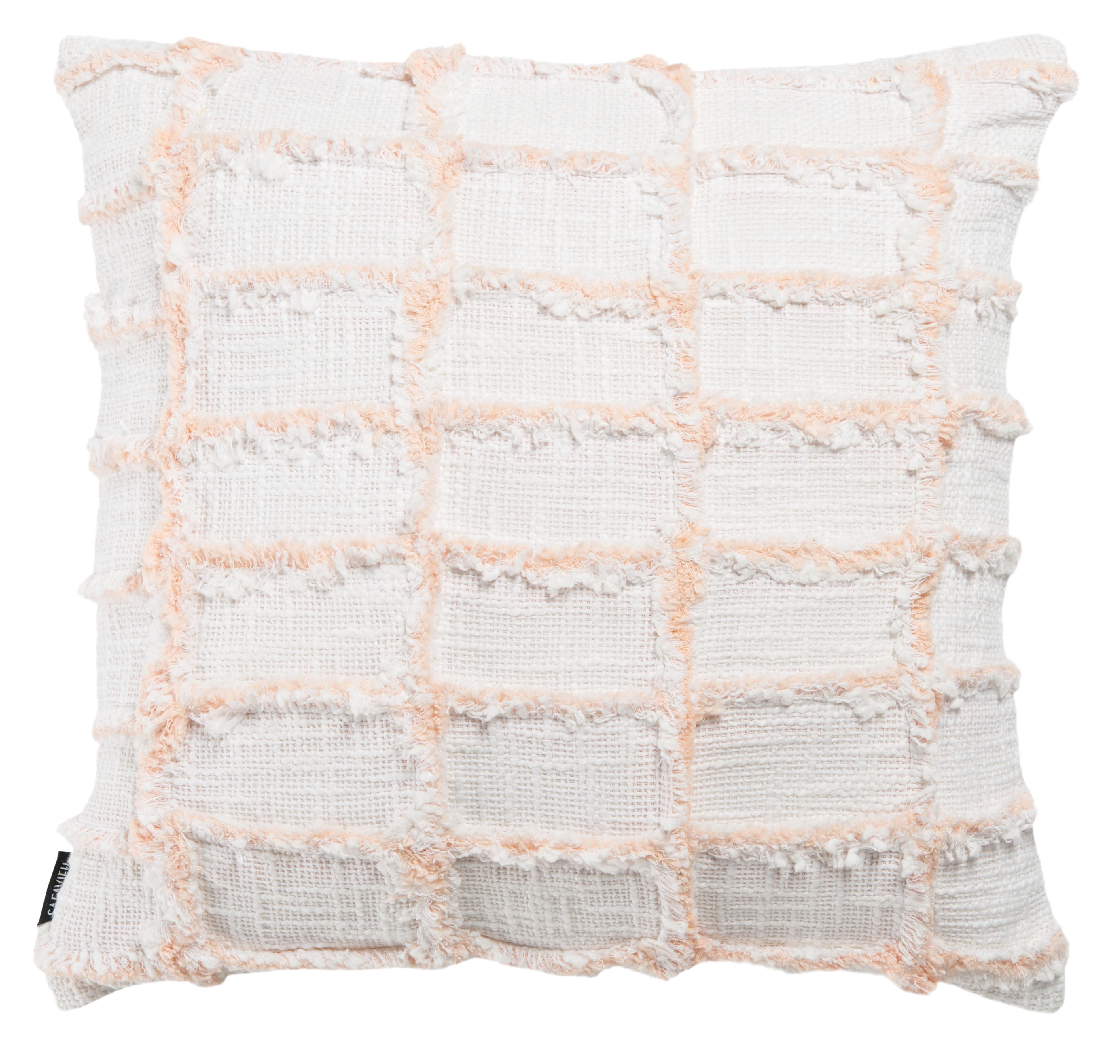 Lonis 18" White and Pink Fringed Cotton Accent Pillow