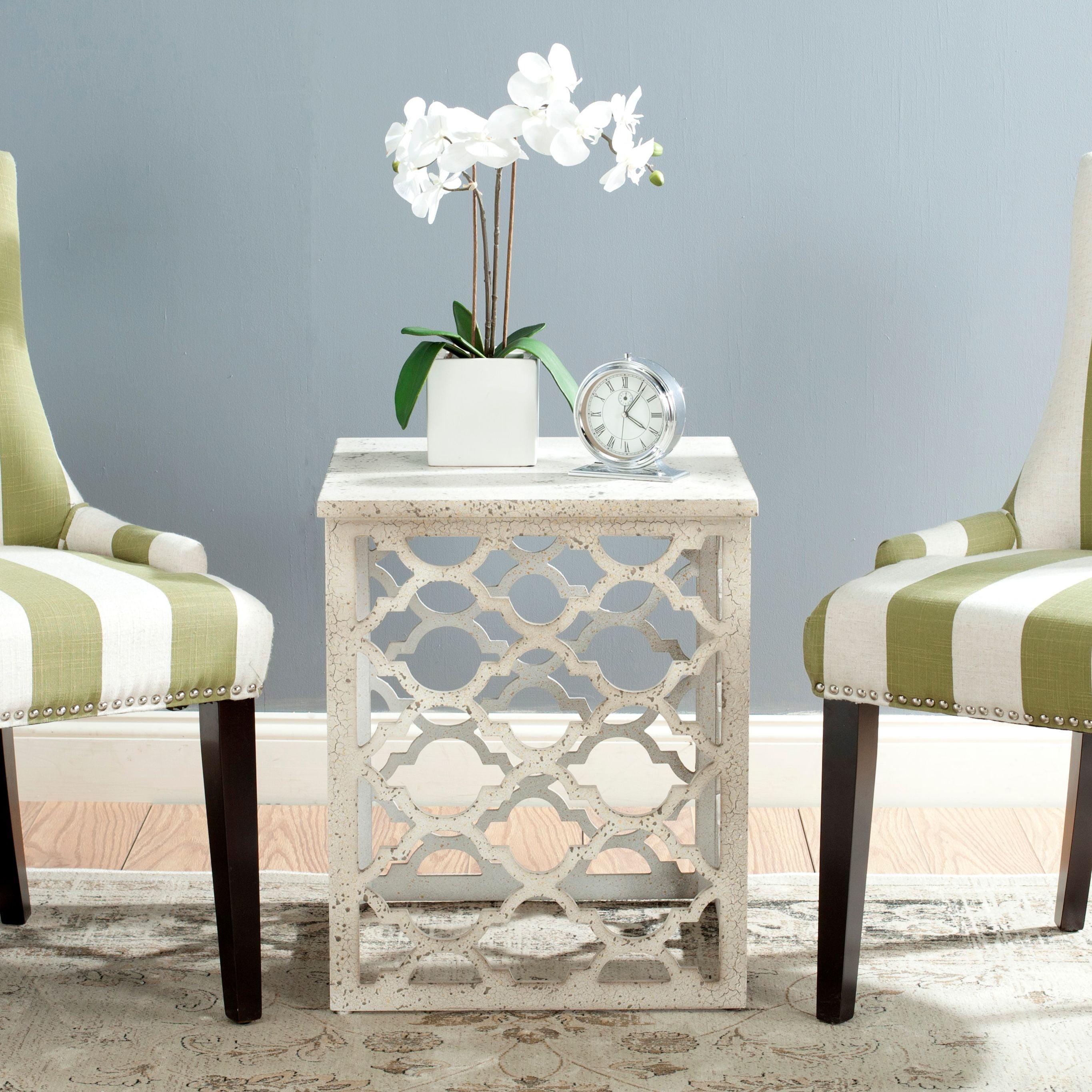 Moroccan-Inspired Distressed White Wood Square End Table