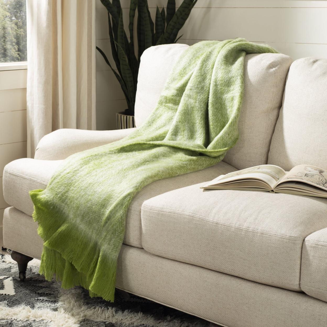 Contemporary Green Wool Throw Blanket 70" x 50"