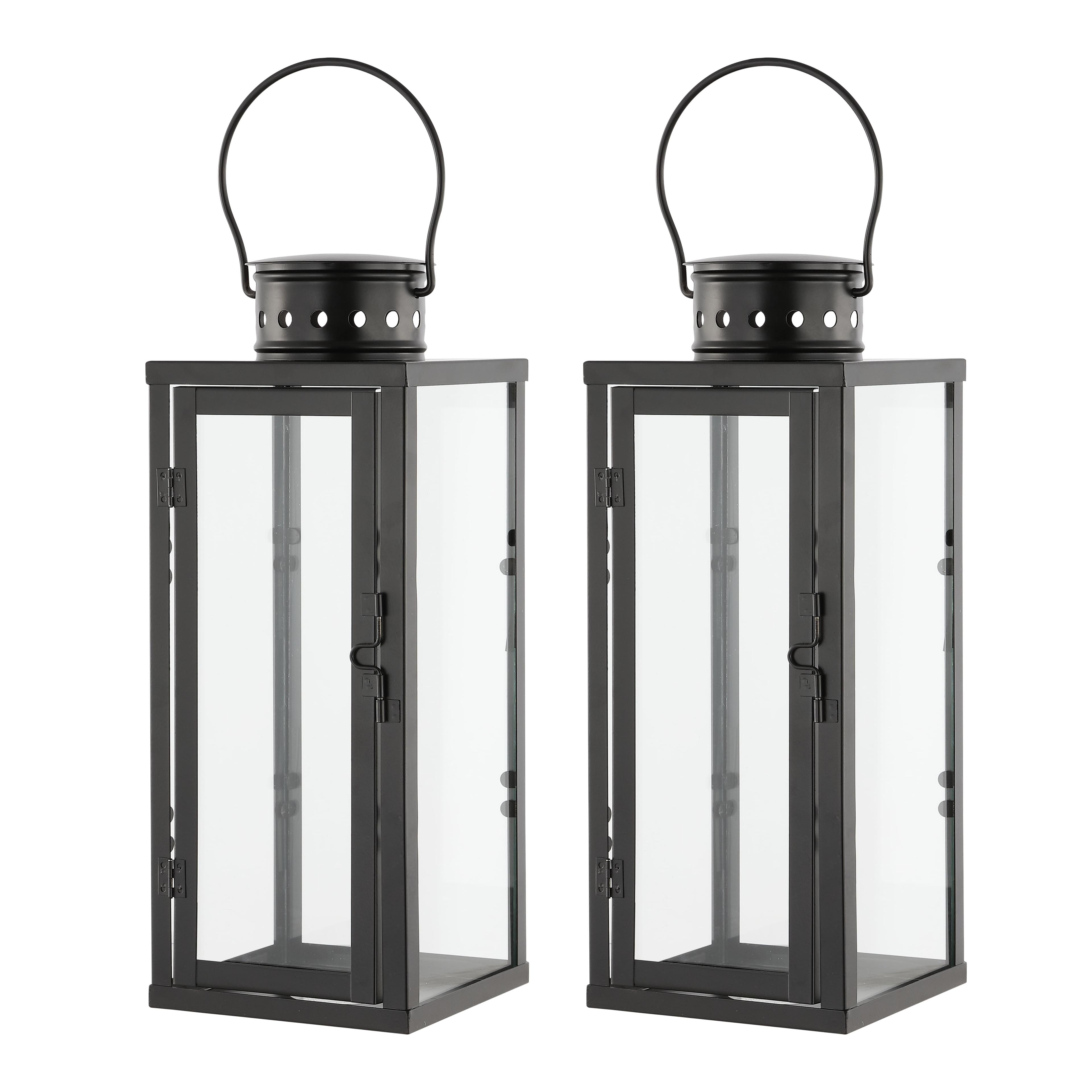 Black Iron and Glass Hanging Candle Lantern Set