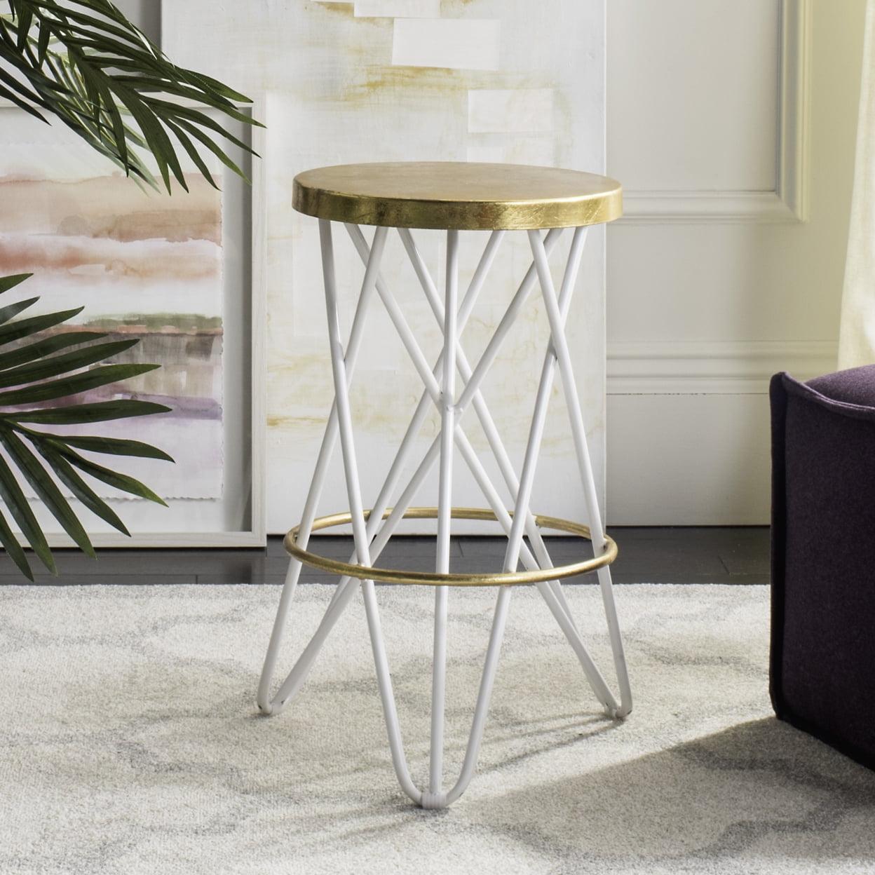 White and Gold Leaf Mid-Century Modern Counter Stool