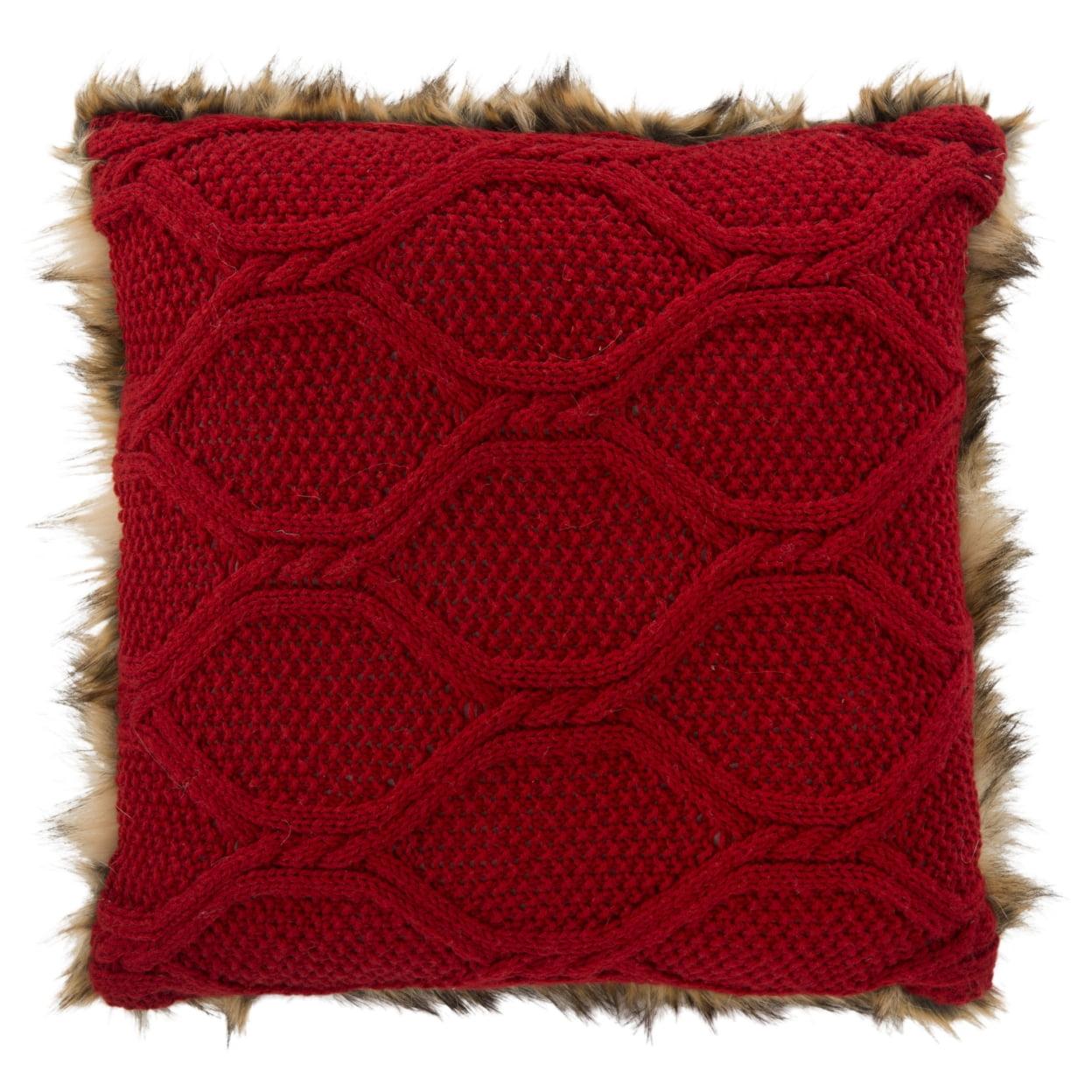 Luccia Red Faux Fur Square Accent Pillow