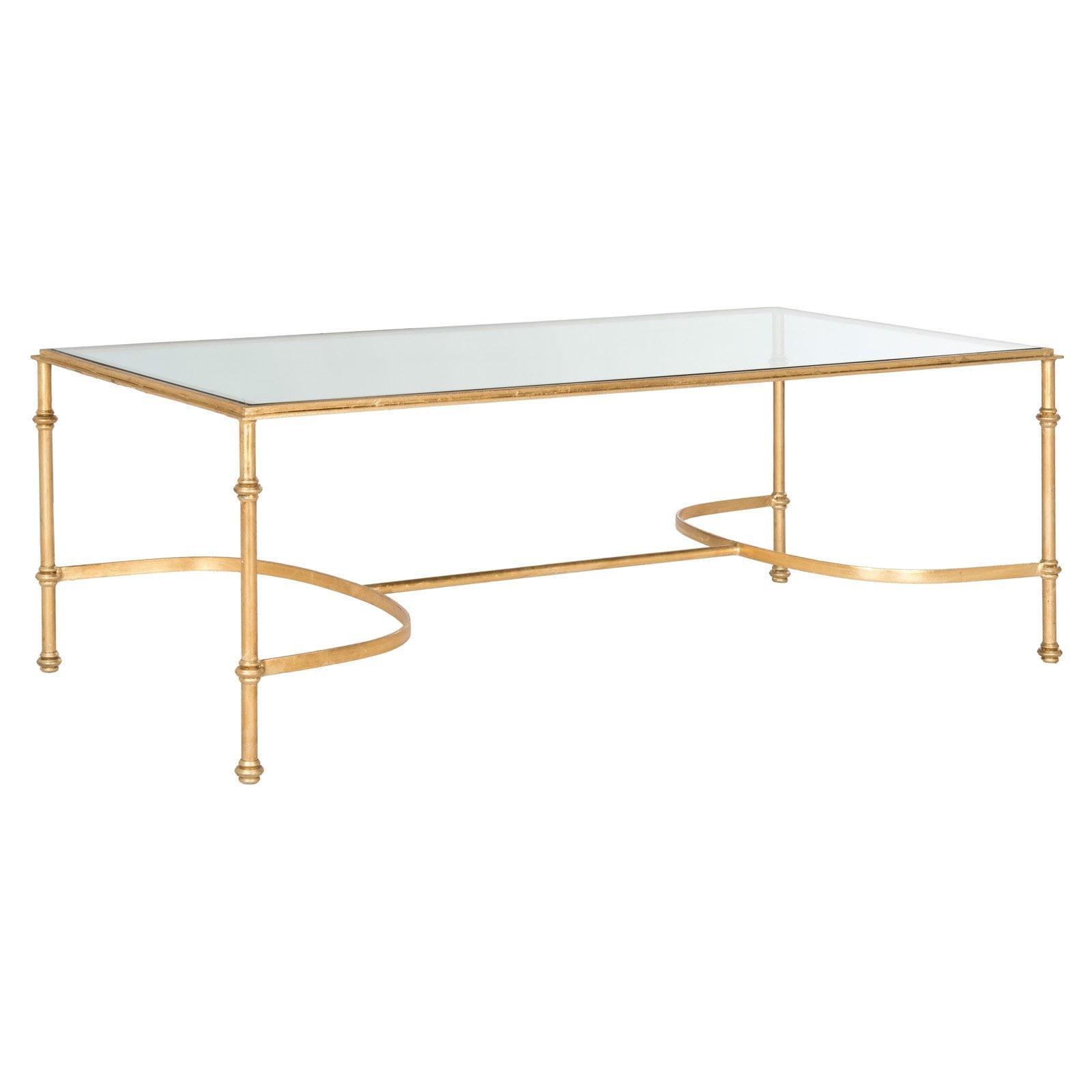 Elegant Transitional 50'' Gold Metal & Glass Rectangular Coffee Table