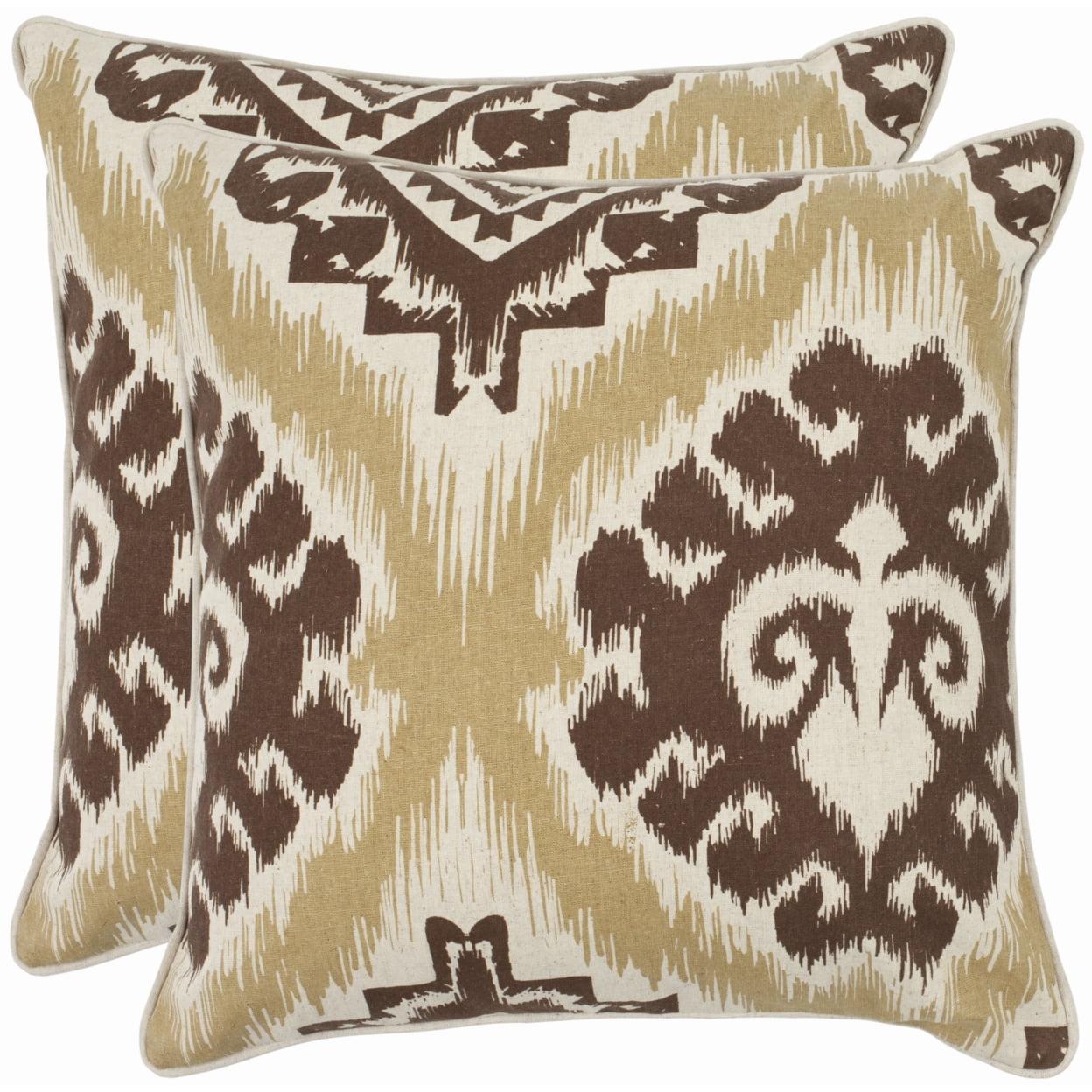 Contemporary Beige and Brown Embroidered Square Pillow Set