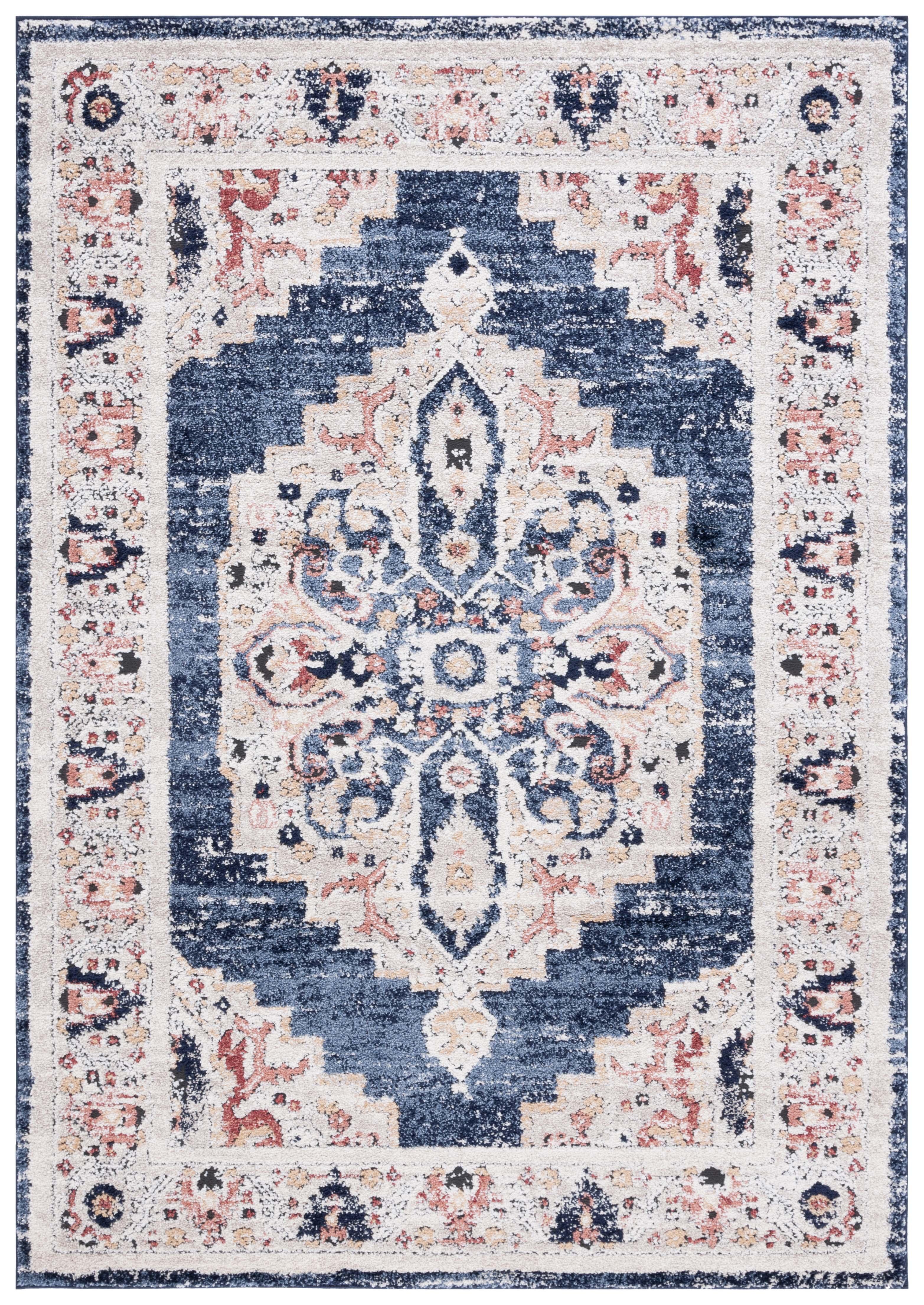 Luna Blue and Beige Synthetic Hand-knotted Area Rug