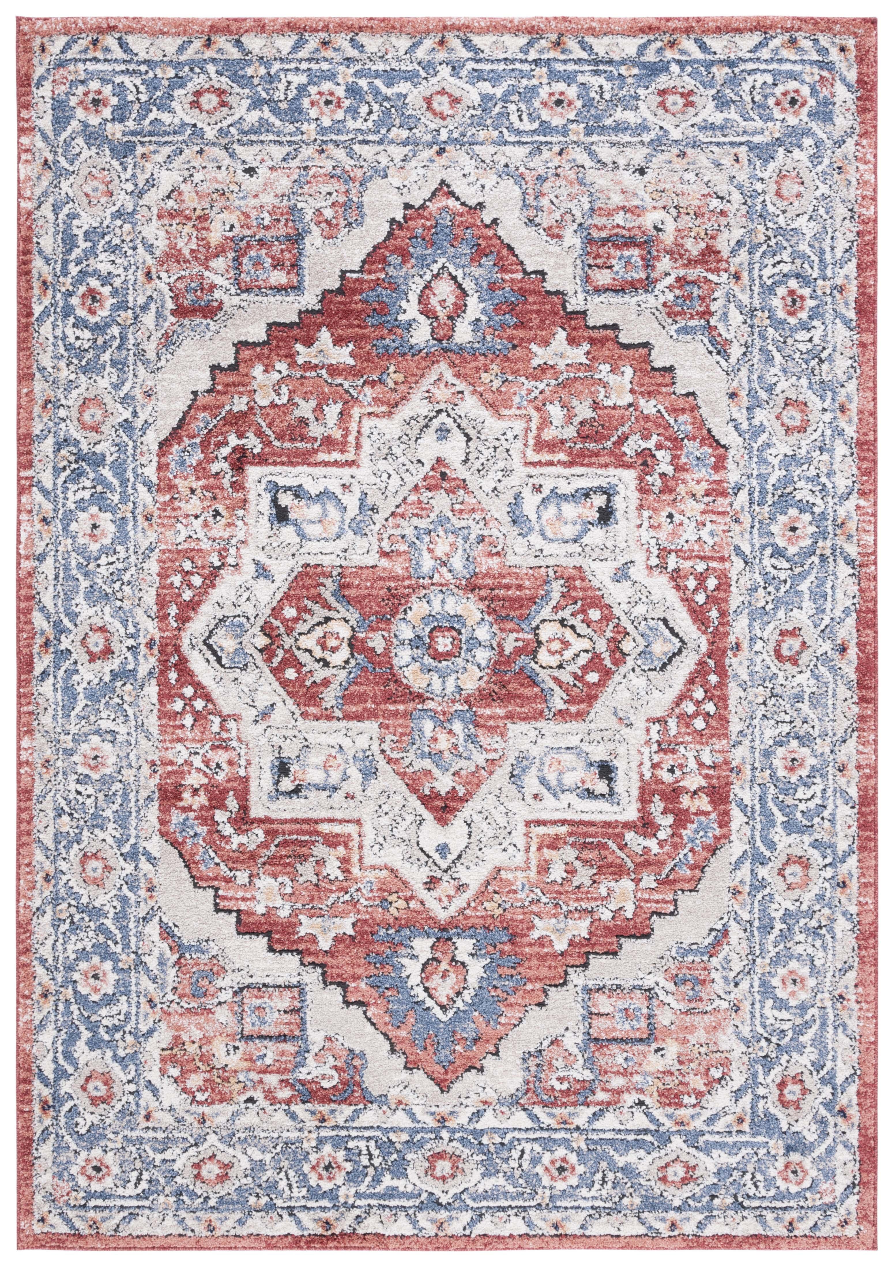 Luna 4'5" x 6'5" Blue and Rust Synthetic Area Rug