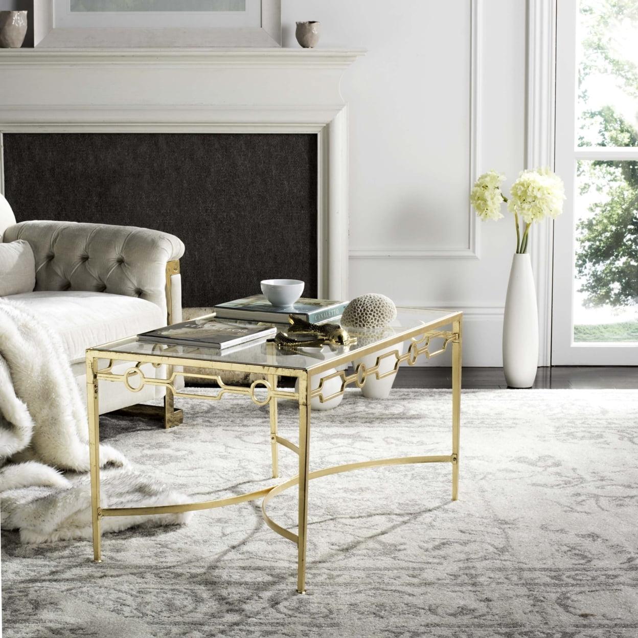 Rectangular Gold Glass Transitional Coffee Table