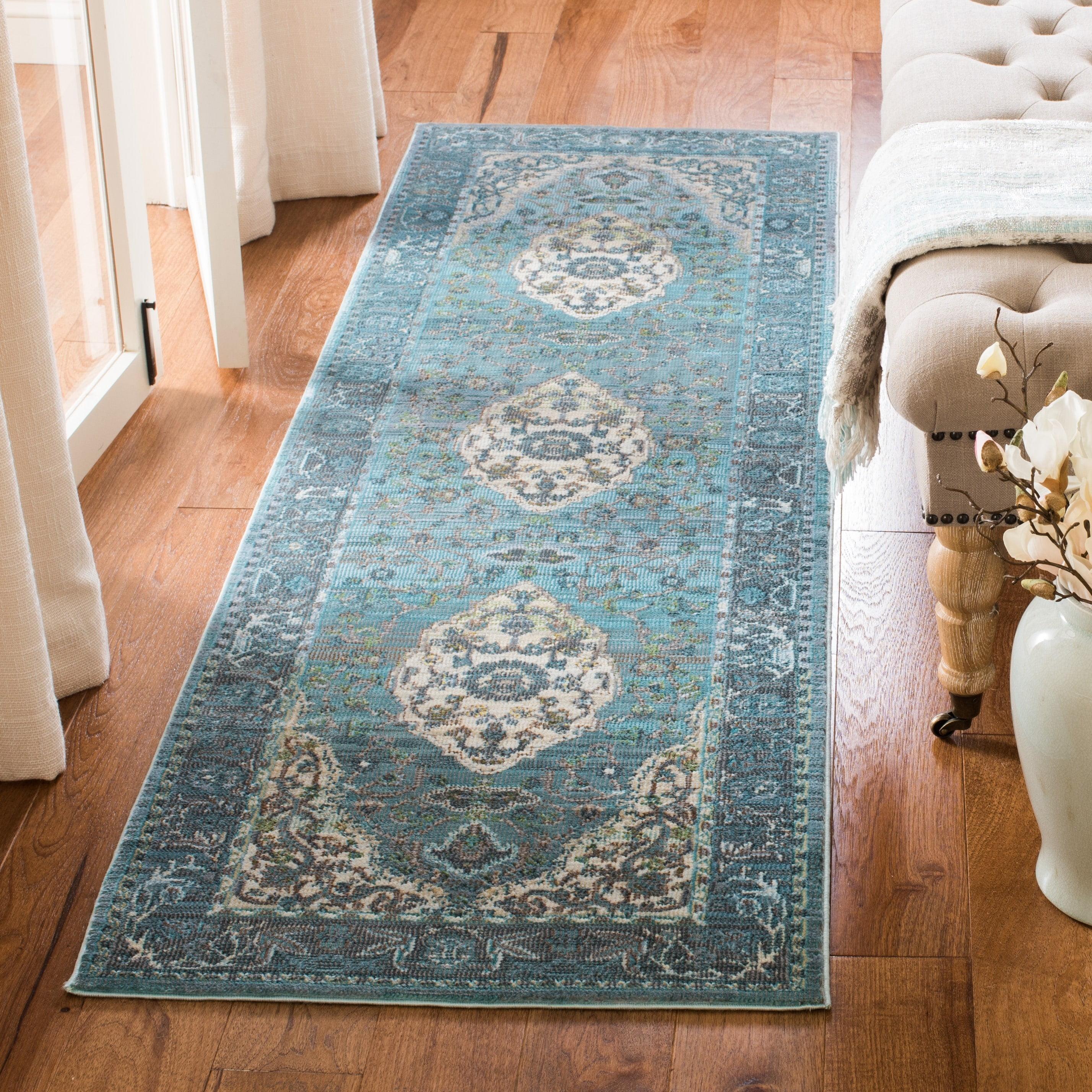 Luxor Turquoise and Beige Hand-Knotted Runner Rug