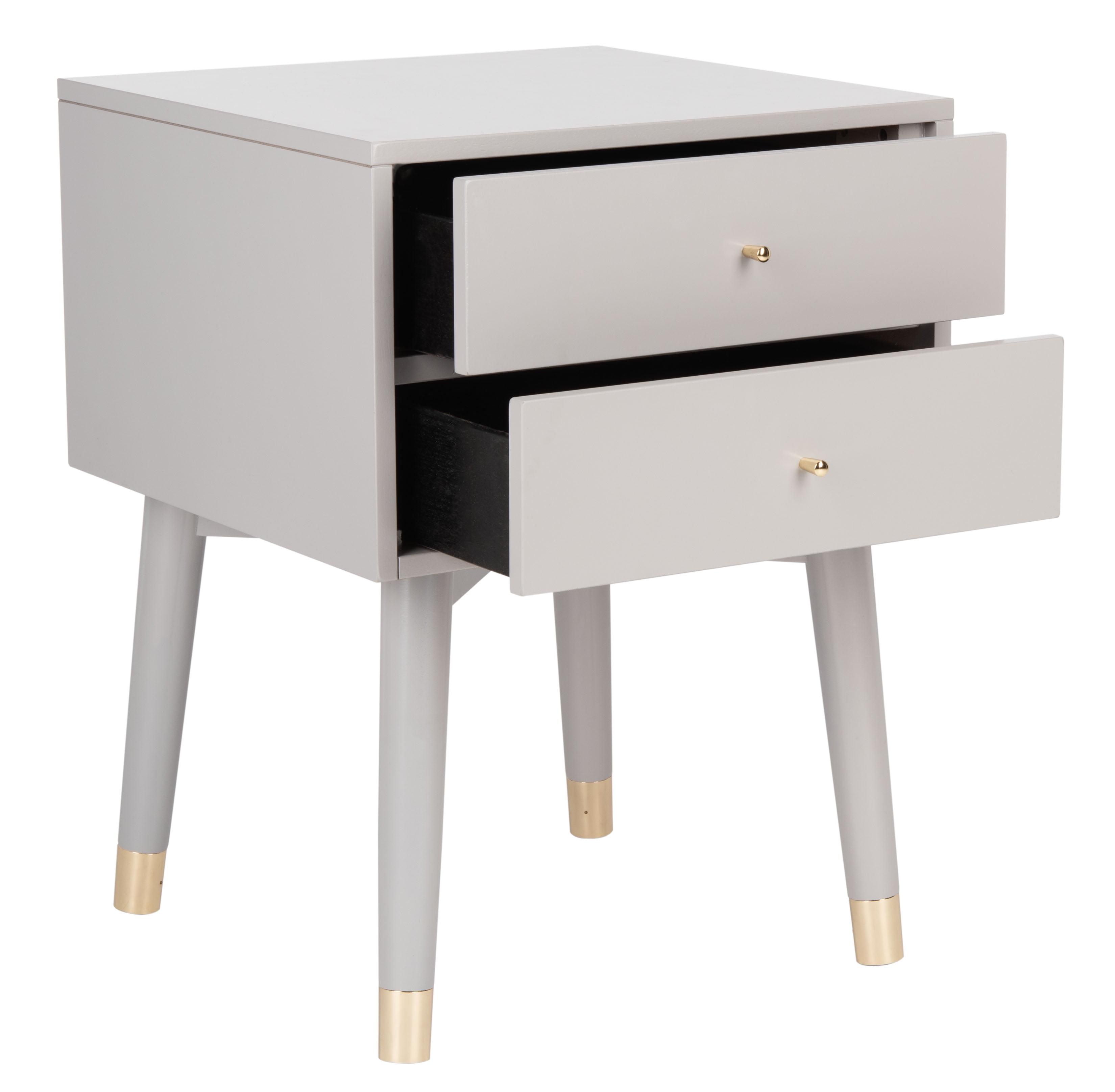 Retro Grey and Gold 2-Drawer 26" Nightstand with Metallic Accents