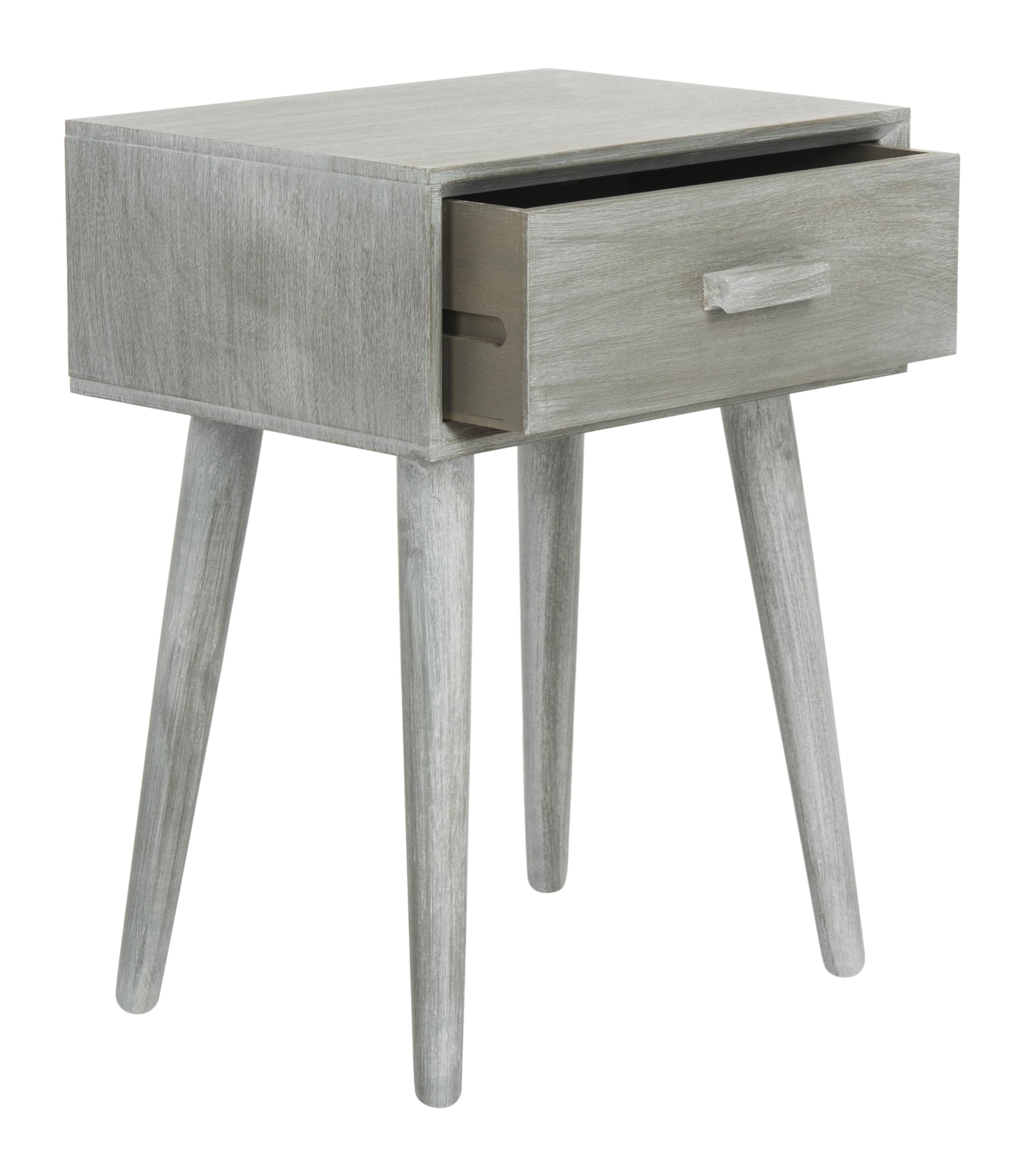 Transitional Slate Grey Rectangular Pine Wood Side Table with Storage