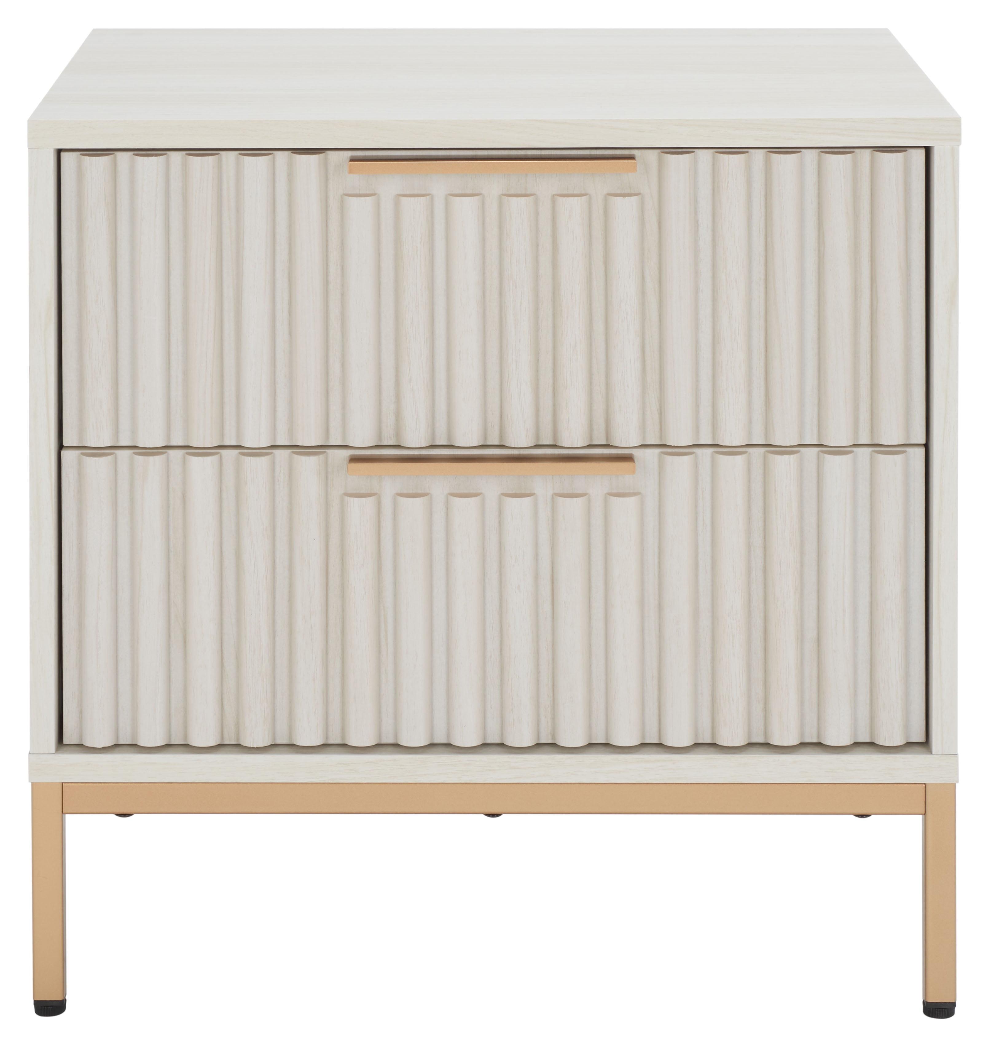 SAFAVIEH Lylia 2 Drawer Nightstand, White/Gold Legs/Gold Handle (22.1 in. W x 15.7 in. D x 22.8 in. H)