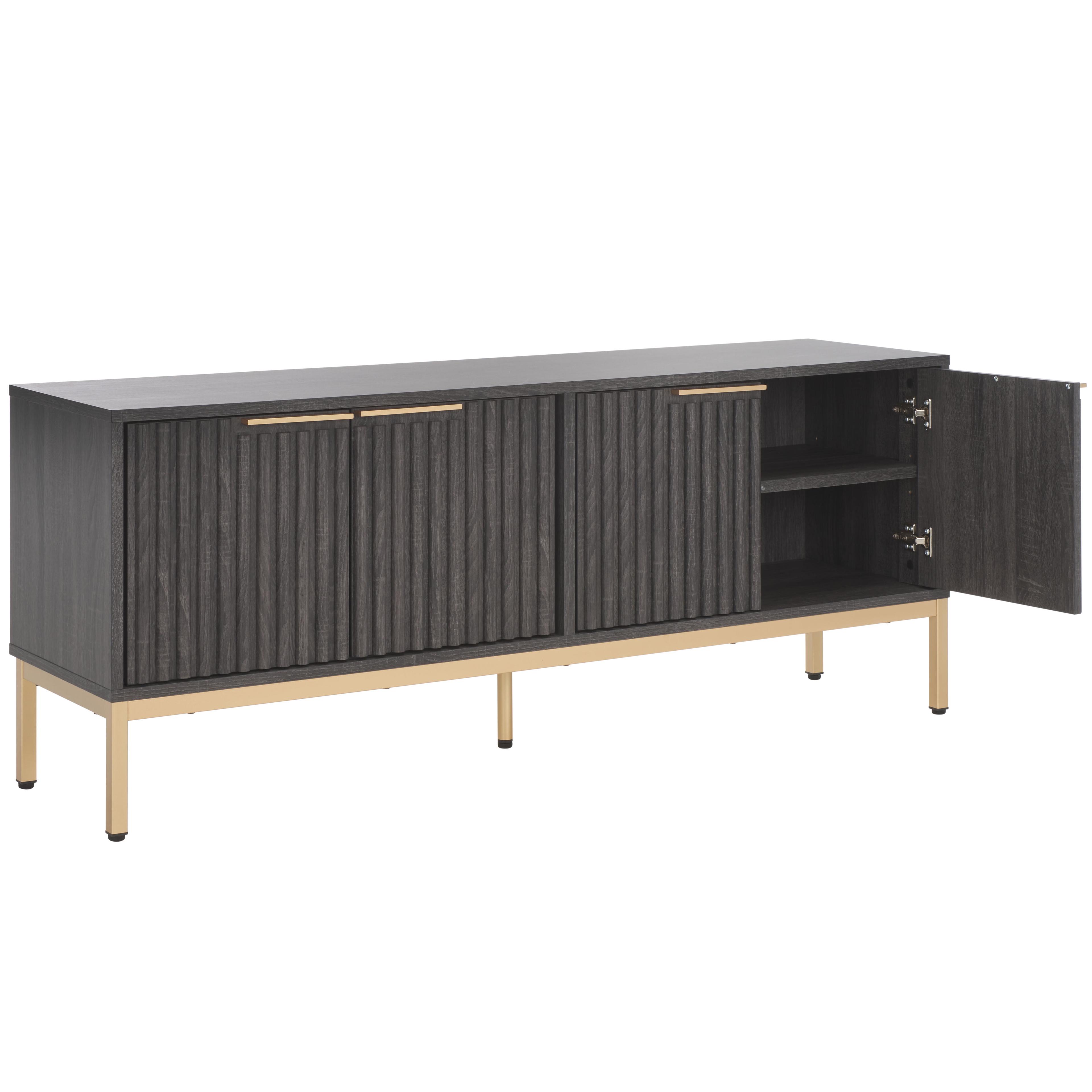 Lylia 4 Door Media Stand - Distressed Black/Gold - Safavieh