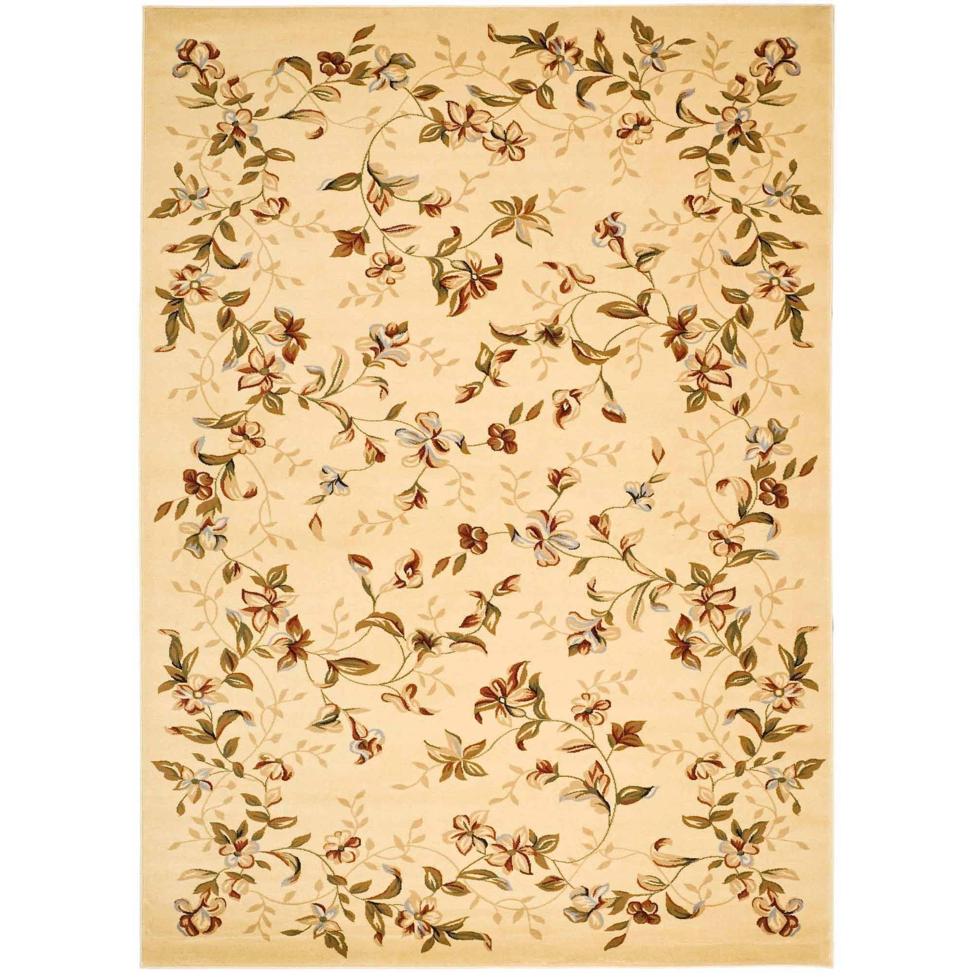 Ivory Elegance 59'' Tufted Round Floral Synthetic Area Rug