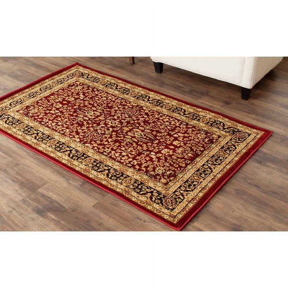 Red and Black Hand-Knotted Synthetic 5' x 7' Area Rug