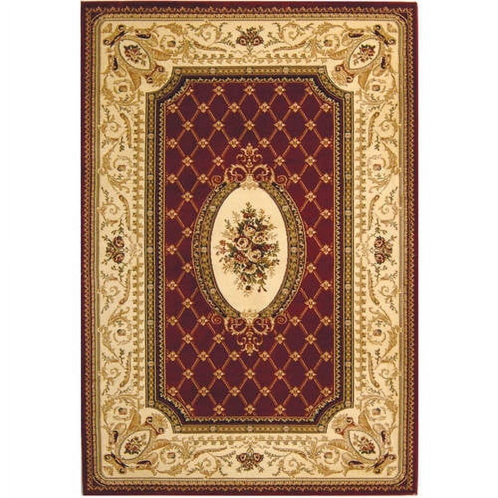 Red and Ivory Medium Pile Synthetic Traditional Area Rug