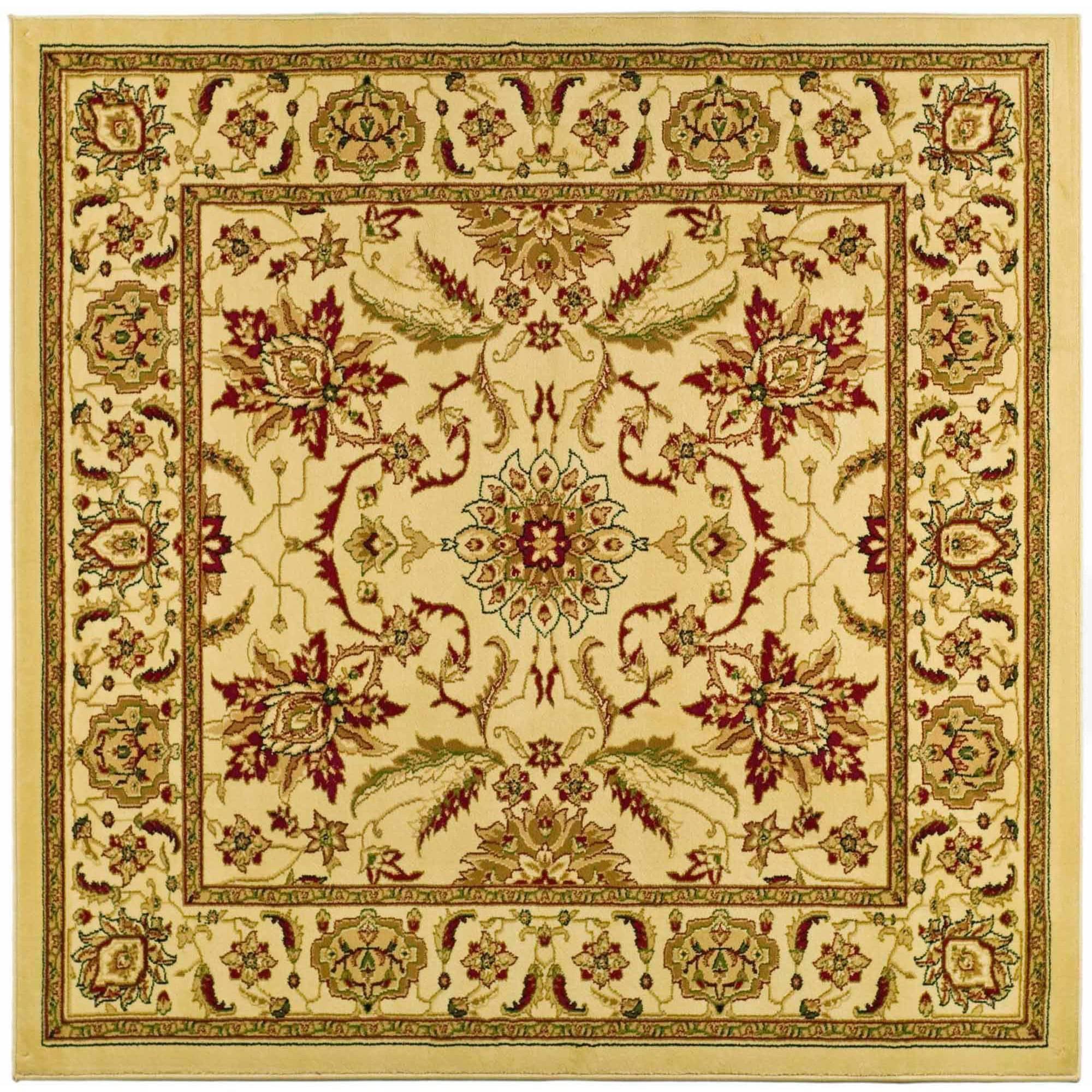 Elegant Ivory 6' Square Synthetic Easy-Care Area Rug