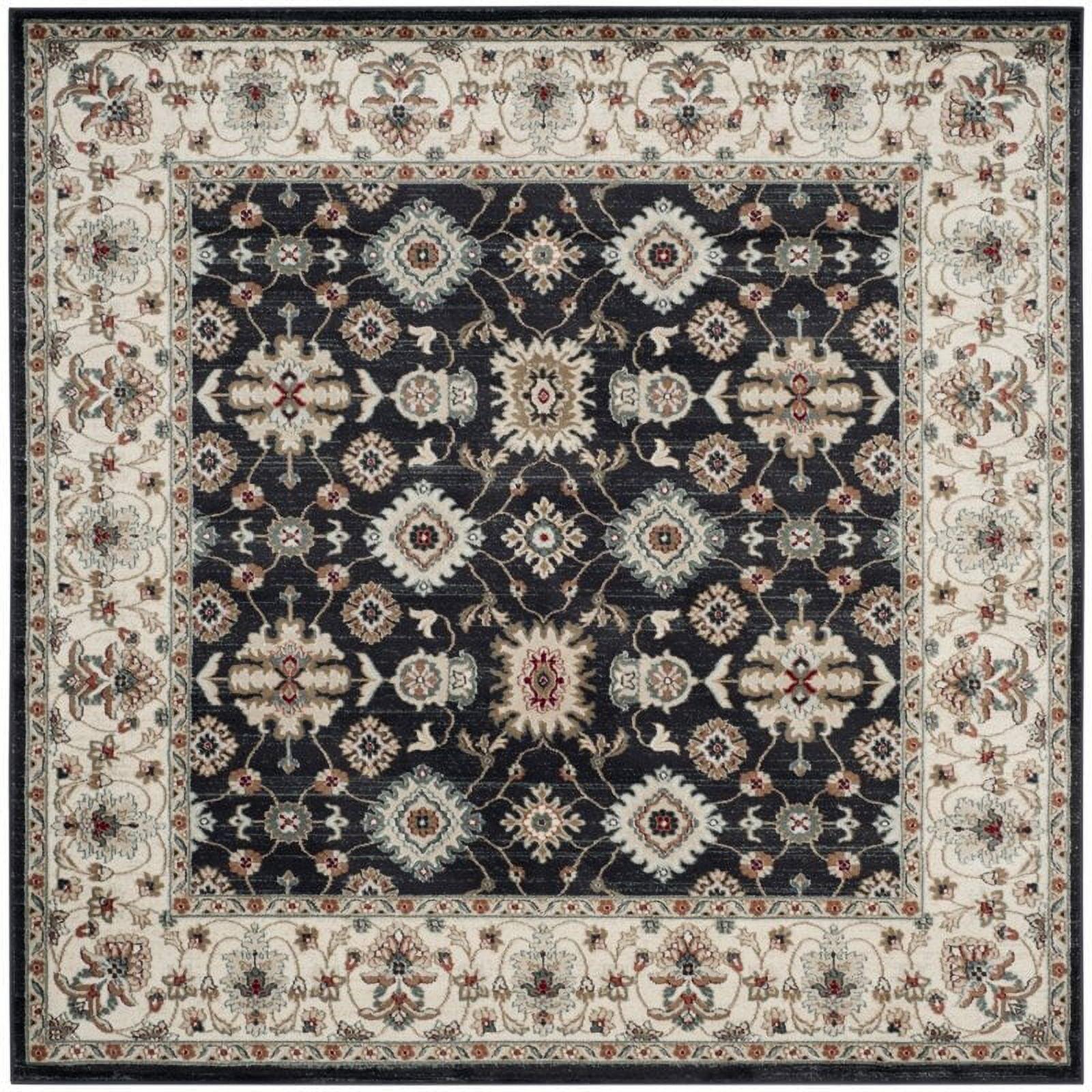 Classic Navy and Cream 7' Square Hand-Knotted Area Rug