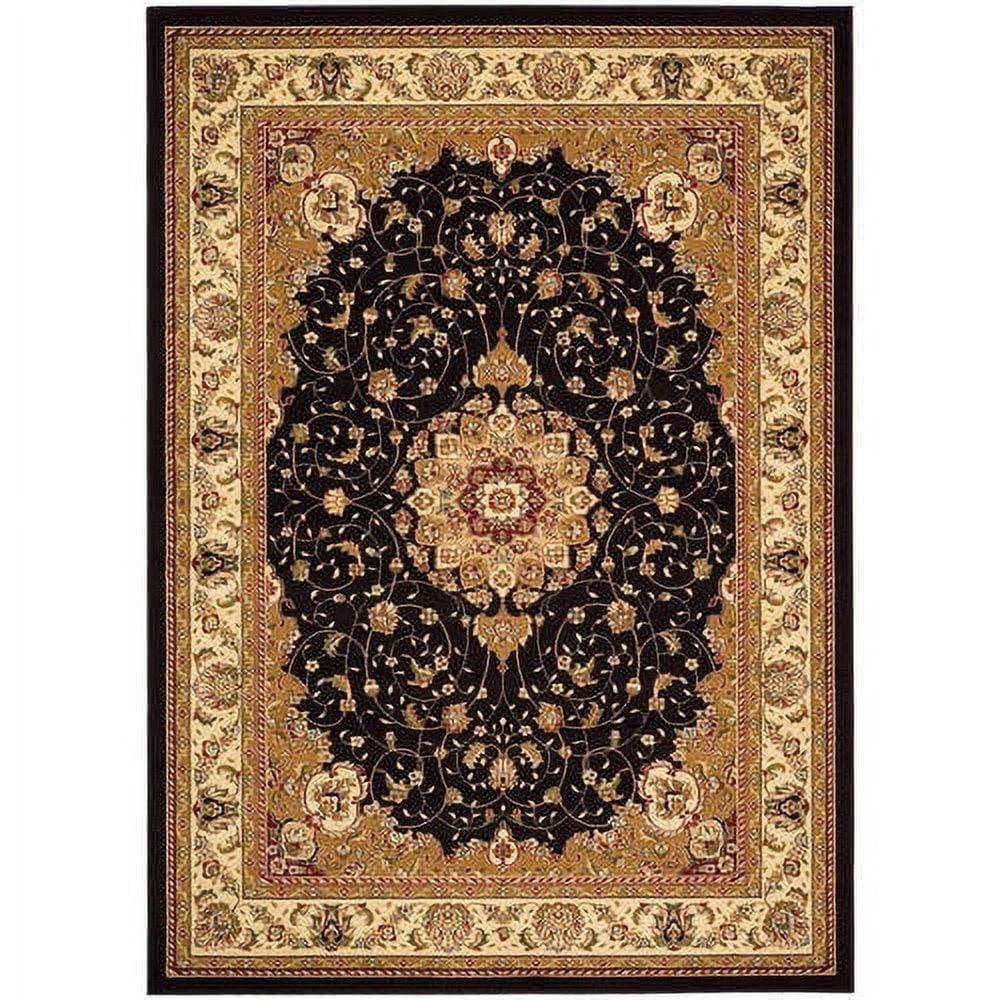 Elegant Black/Ivory Floral Synthetic 6' Square Area Rug