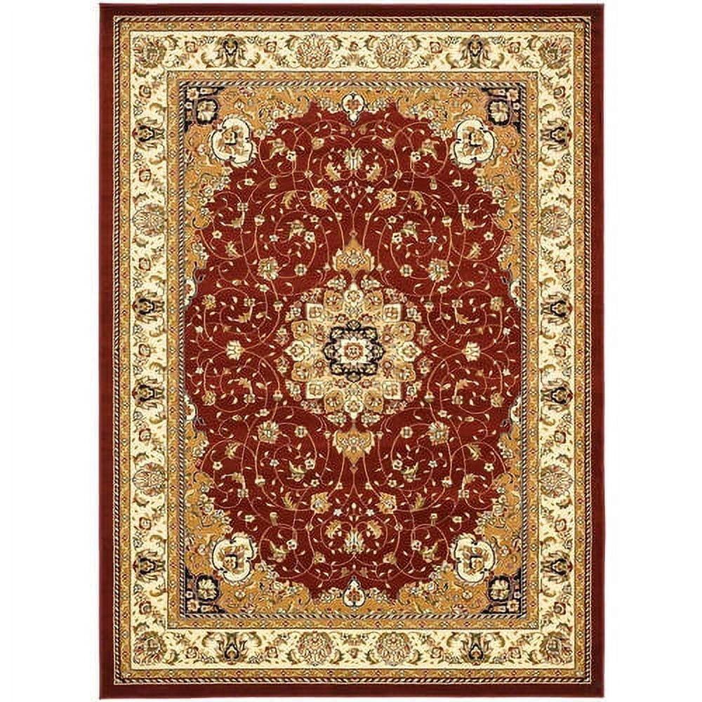 Elegant Lyndhurst Floral Red/Ivory Round Synthetic Rug, 8' x 8'