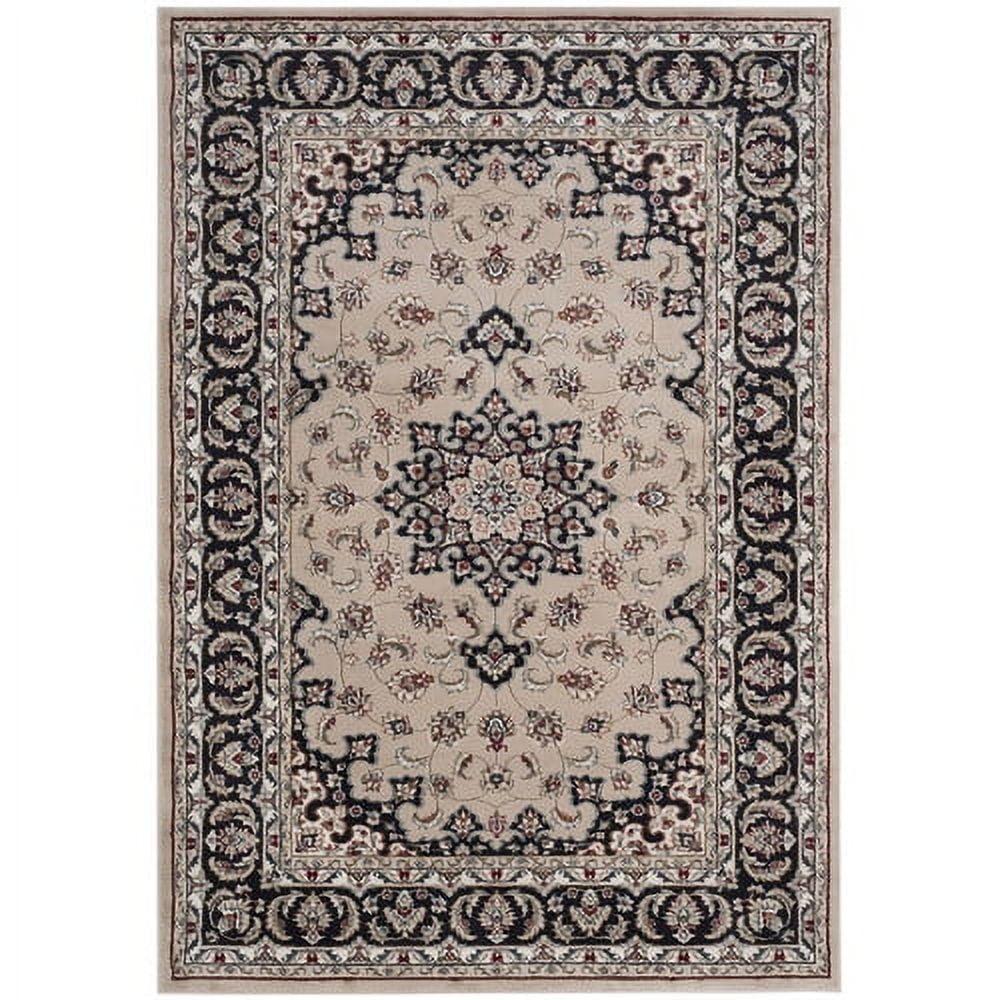 Traditional Gray and Cream Floral Border Area Rug