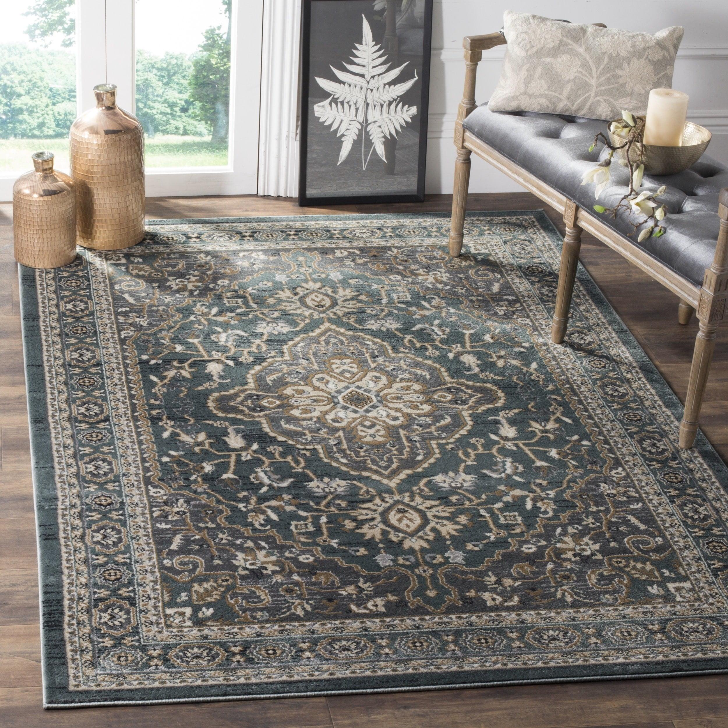 Teal and Grey 6' x 9' Traditional Synthetic Area Rug