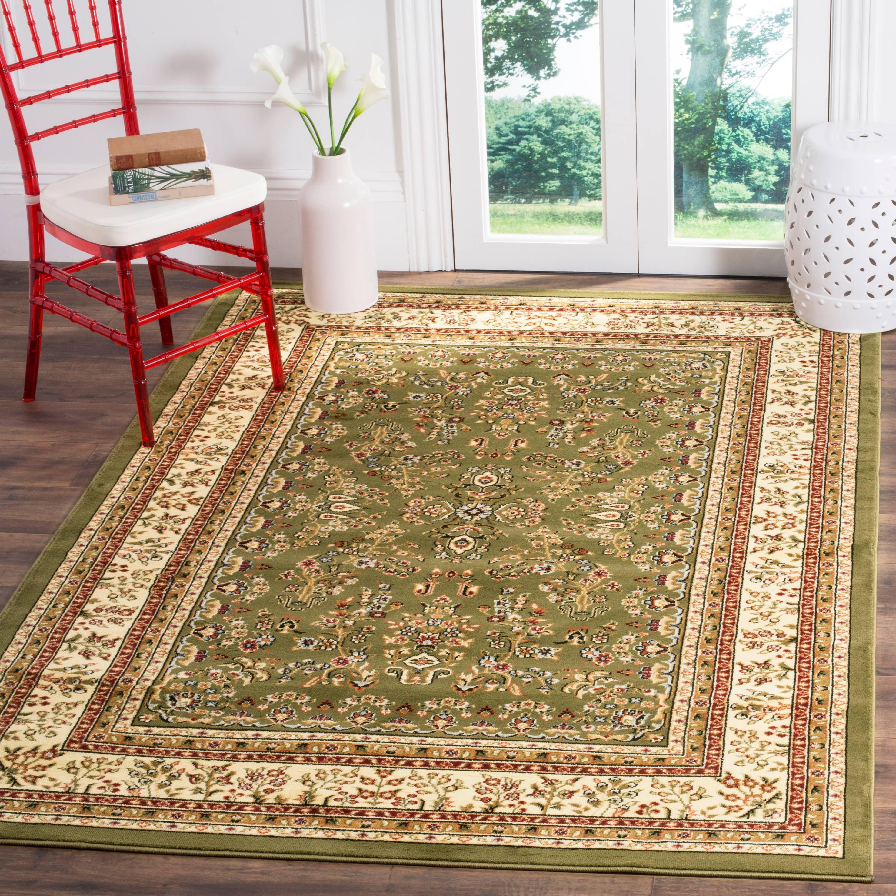 Lyndhurst Sarouk LNH331 Power Loomed Area Rug - Sage/Ivory - 6'x6' - Safavieh