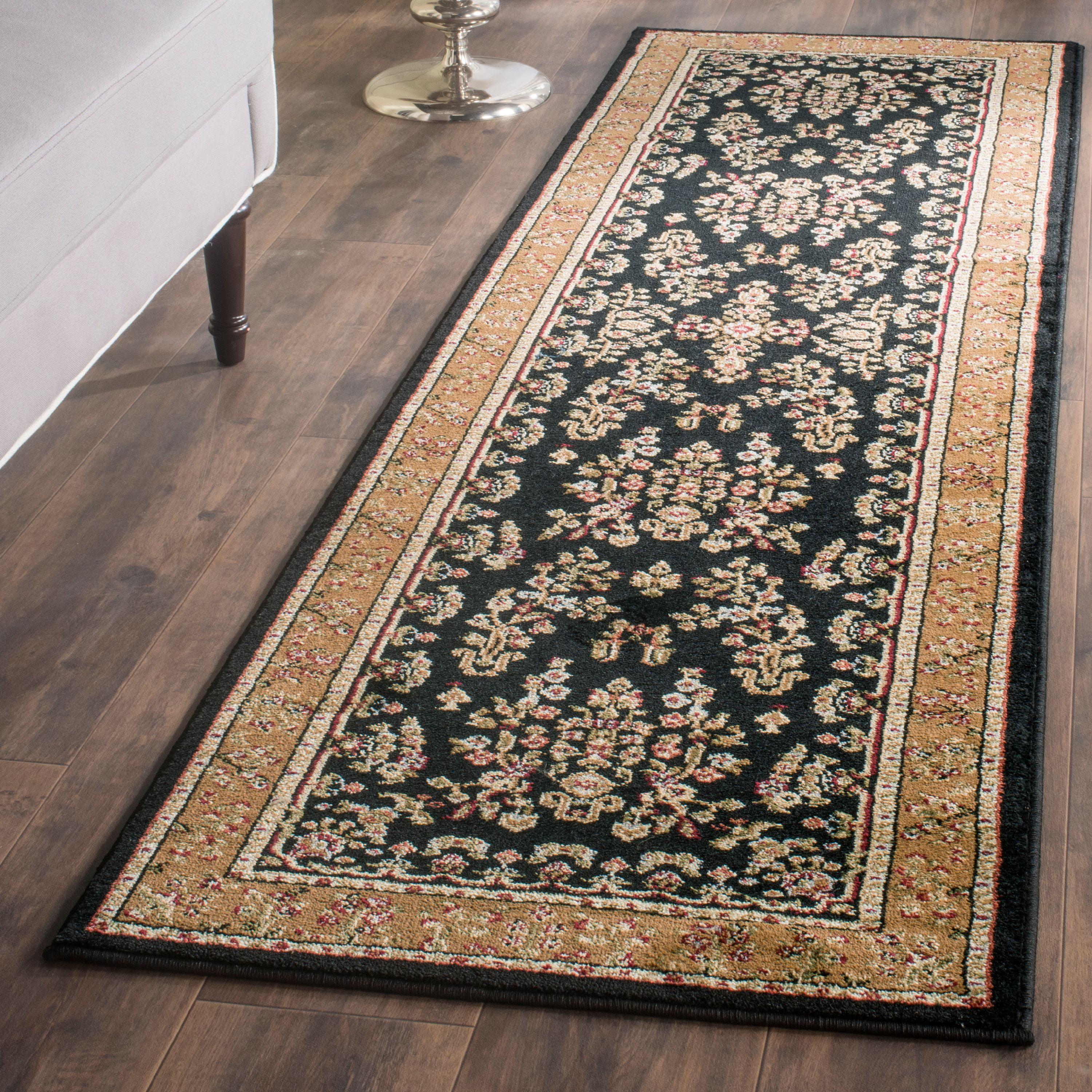 Black and Tan Floral Safavid Style Circular Area Rug