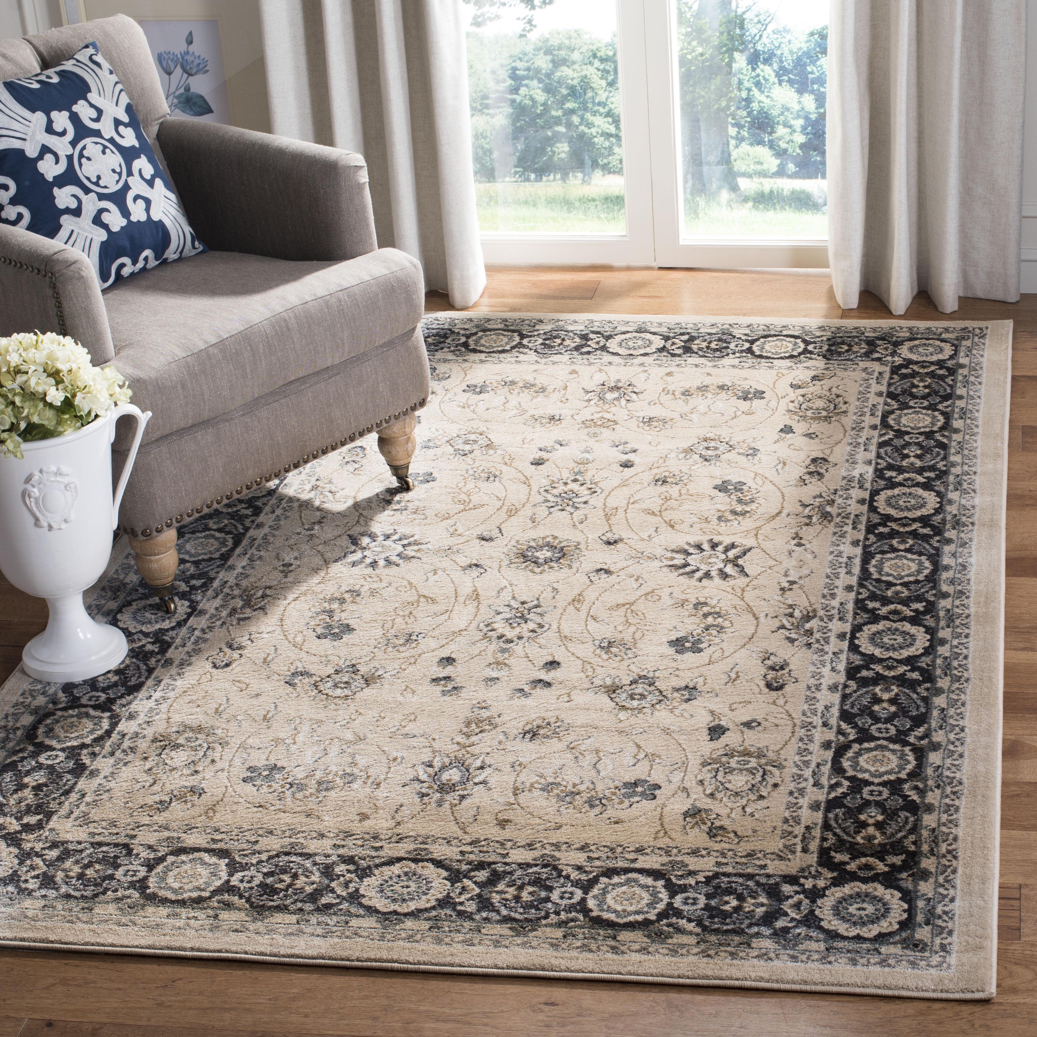 Elegant Anthracite & Light Beige 7' Square Synthetic Area Rug