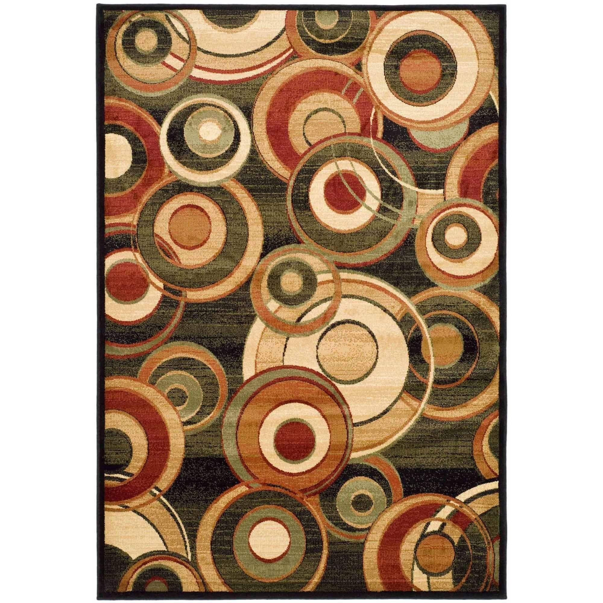 Black Multicolor Geometric Circles 6' x 9' Synthetic Area Rug