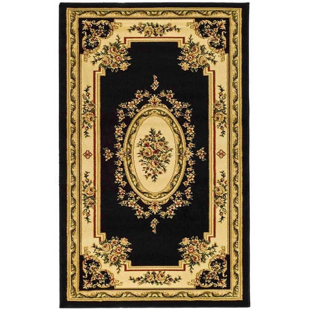 Black and Ivory Floral Synthetic Rectangular Area Rug