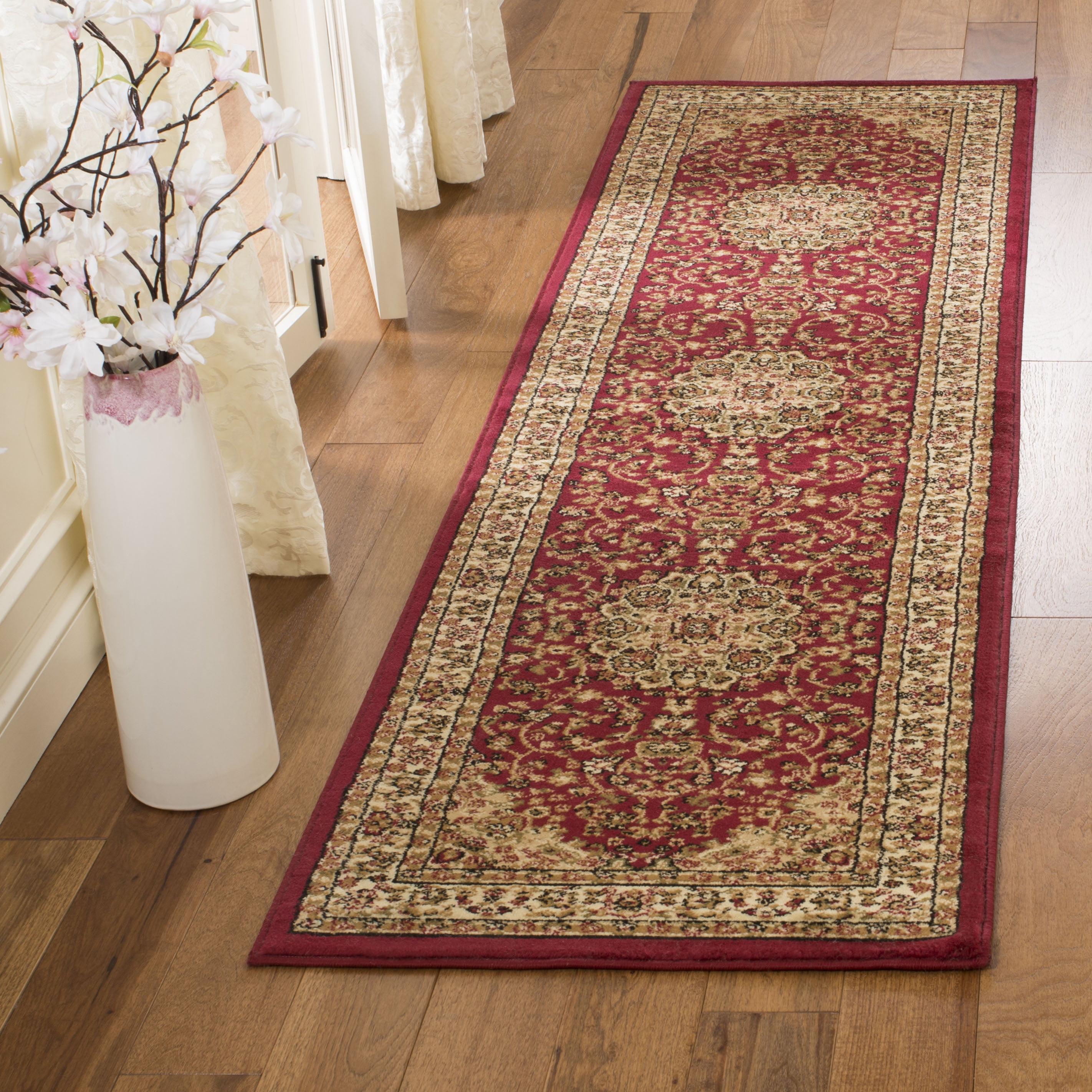 Red and Ivory Floral Synthetic Tufted Area Rug