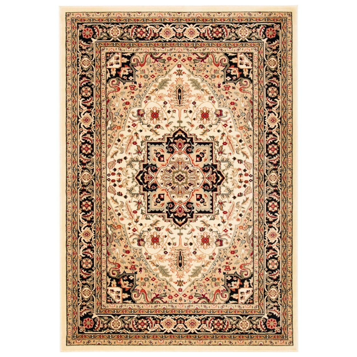 Elegant Beige & Black 4' x 6' Hand-Knotted Synthetic Area Rug