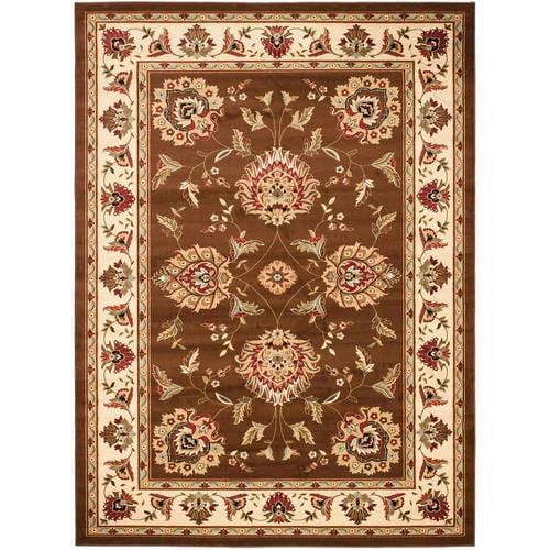 Ivory and Brown Rectangular Synthetic Tufted Area Rug