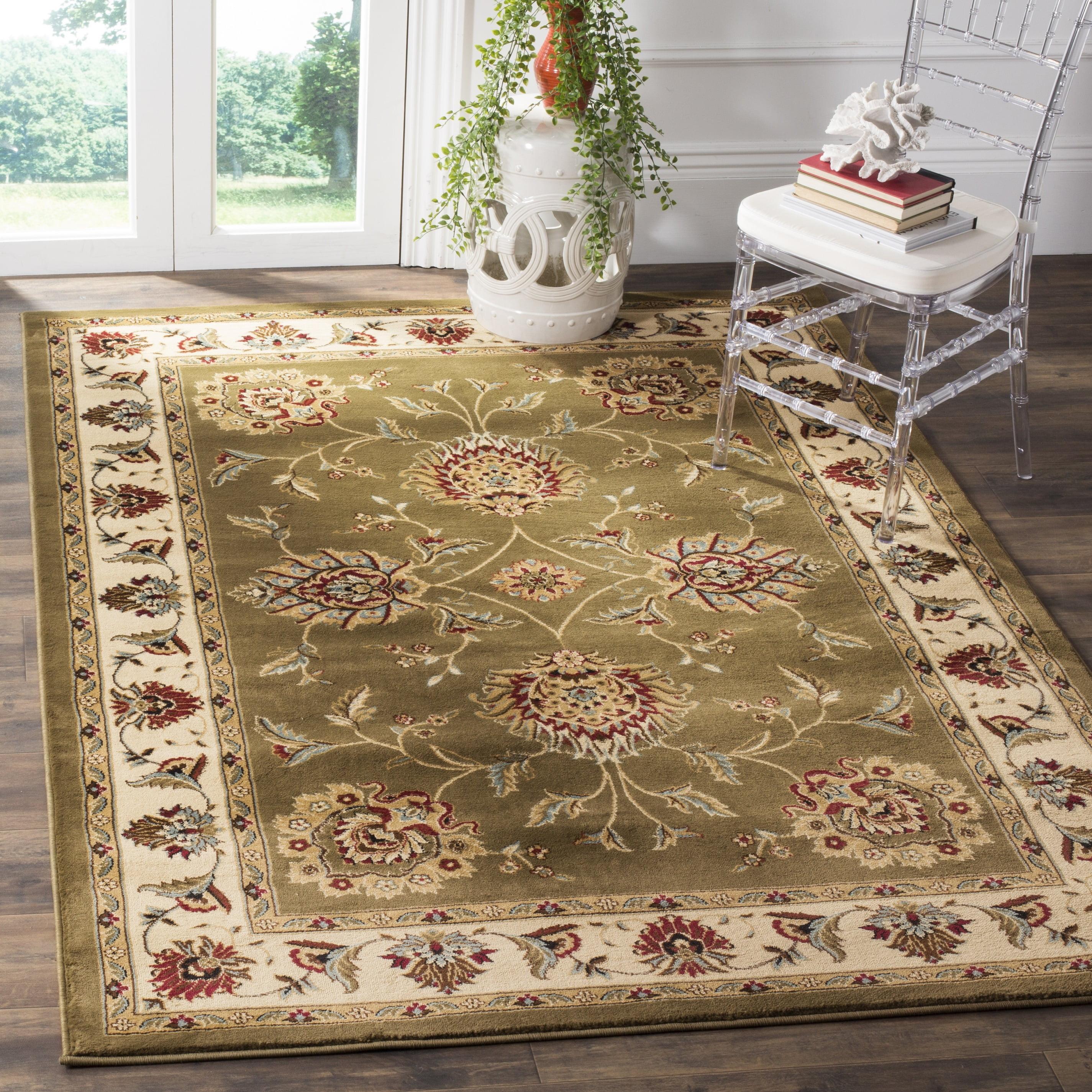 Green and Ivory Floral Synthetic Tufted Area Rug, 12' x 15'