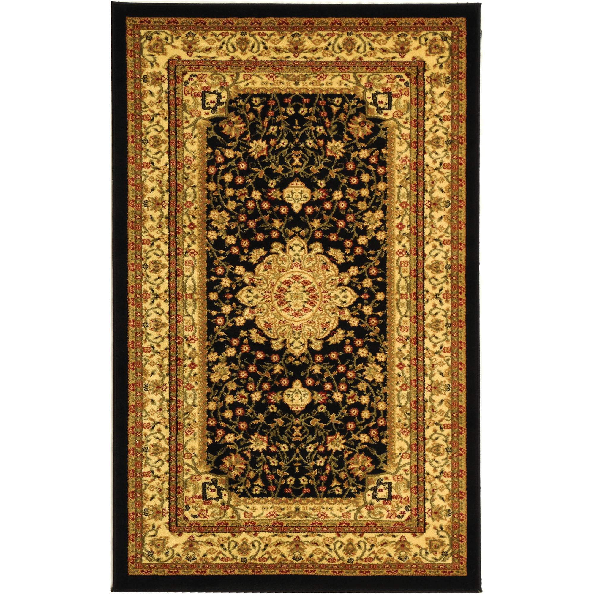 Safavid Style Black and Ivory Synthetic Area Rug