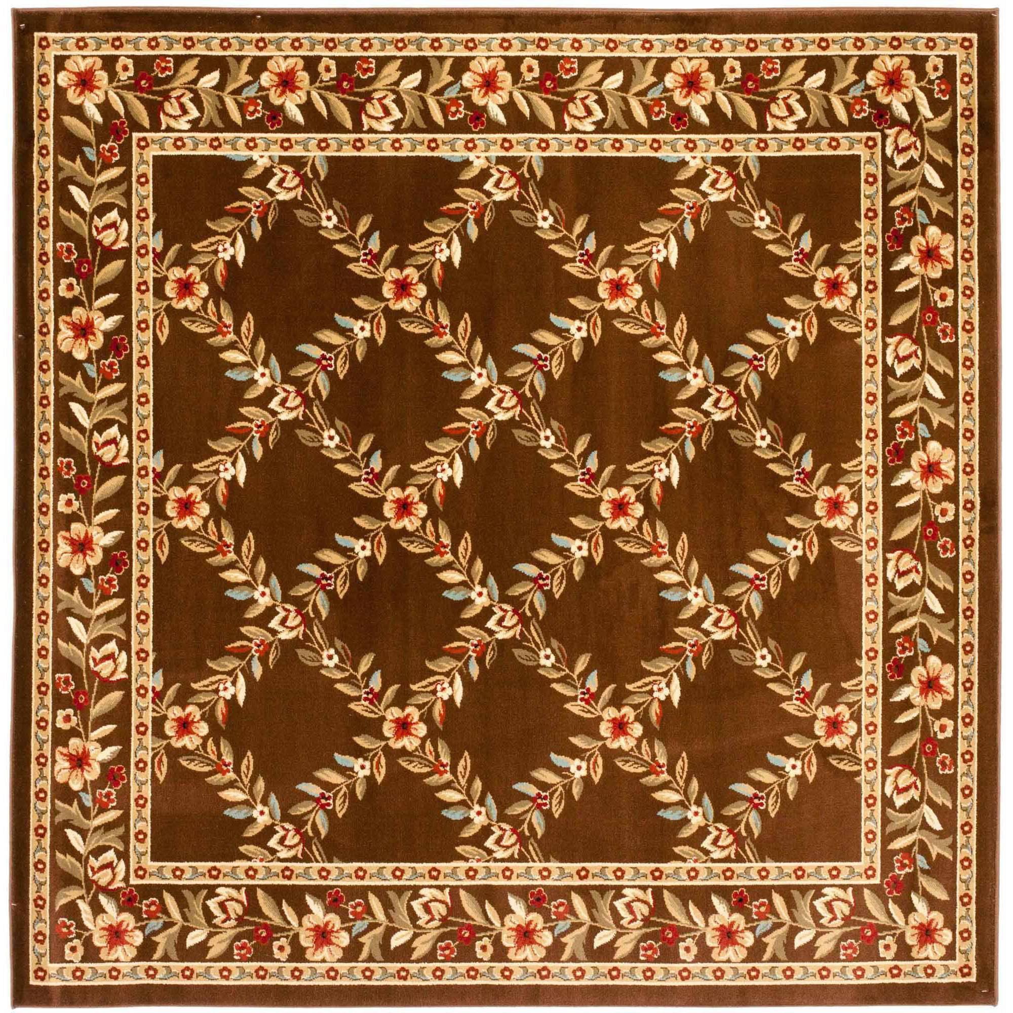 Elegant Traditions Easy-Care Brown Synthetic 6'7" Square Area Rug