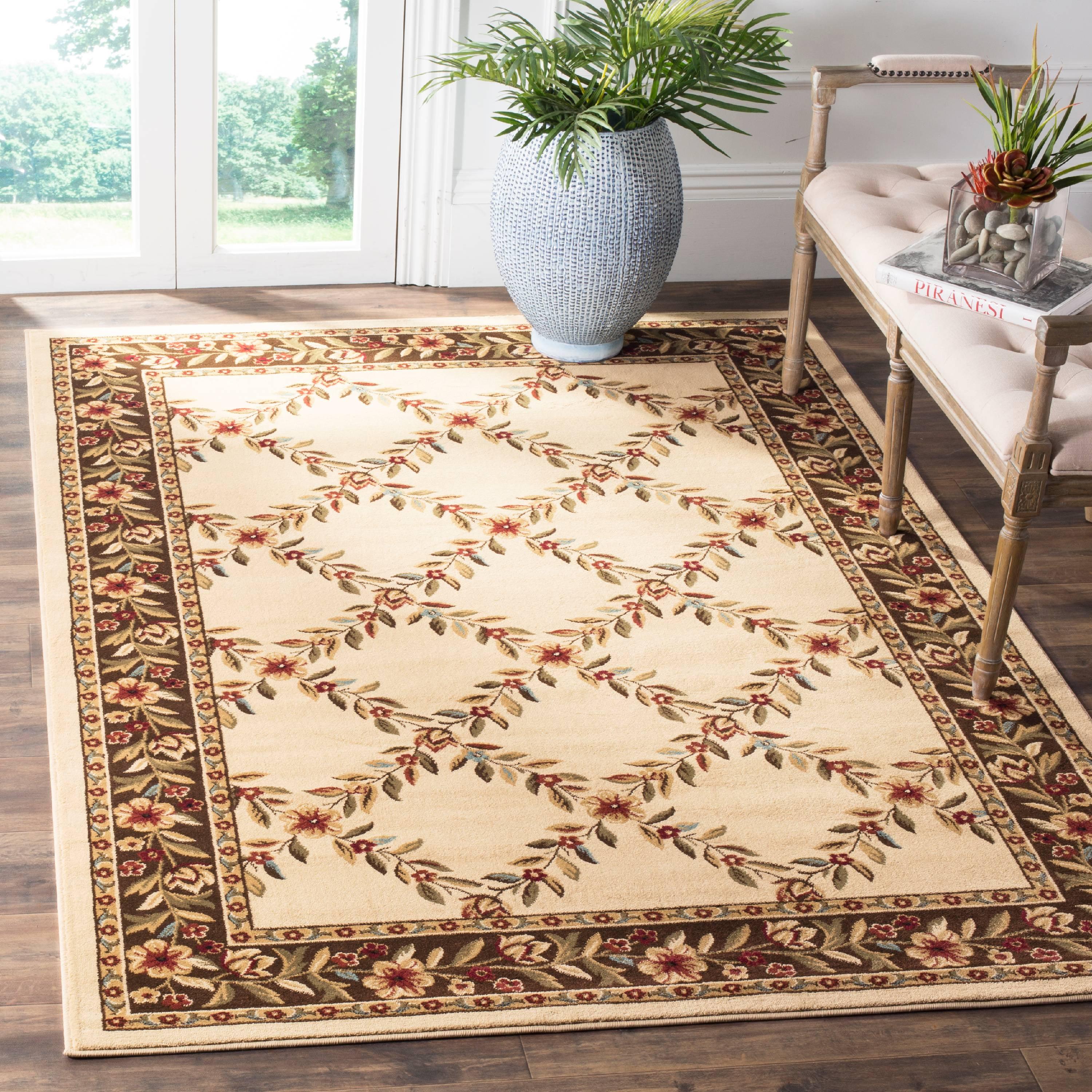 Lyndhurst LNH557 Power Loomed Area Rug - Ivory/Brown - 5'3"x7'6" - Safavieh