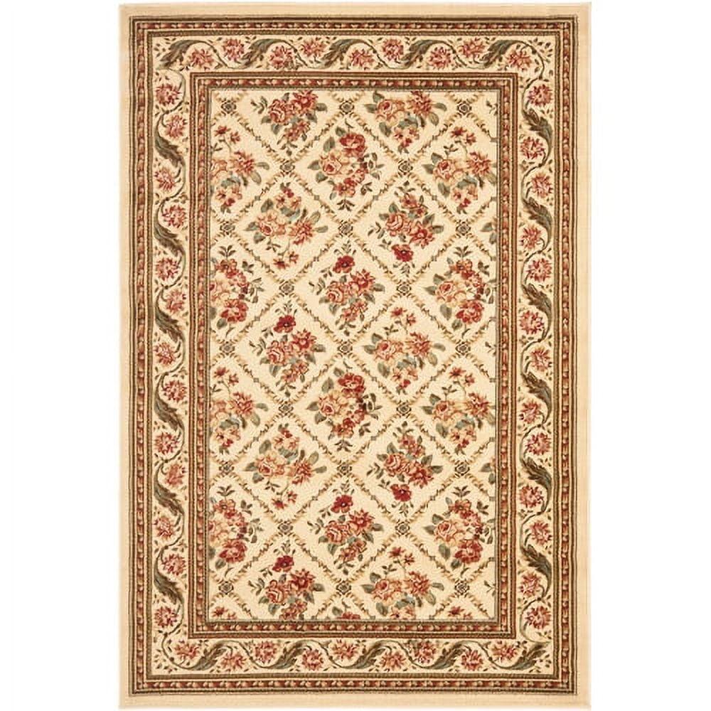 Ivory Floral Rectangular Medium Pile Area Rug