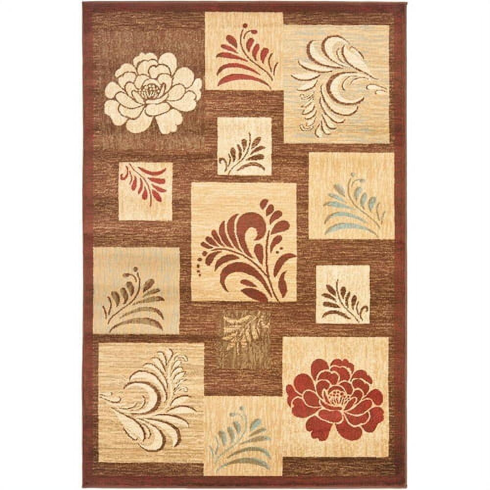 Elegant Traditional 79" Brown Synthetic Rectangular Rug