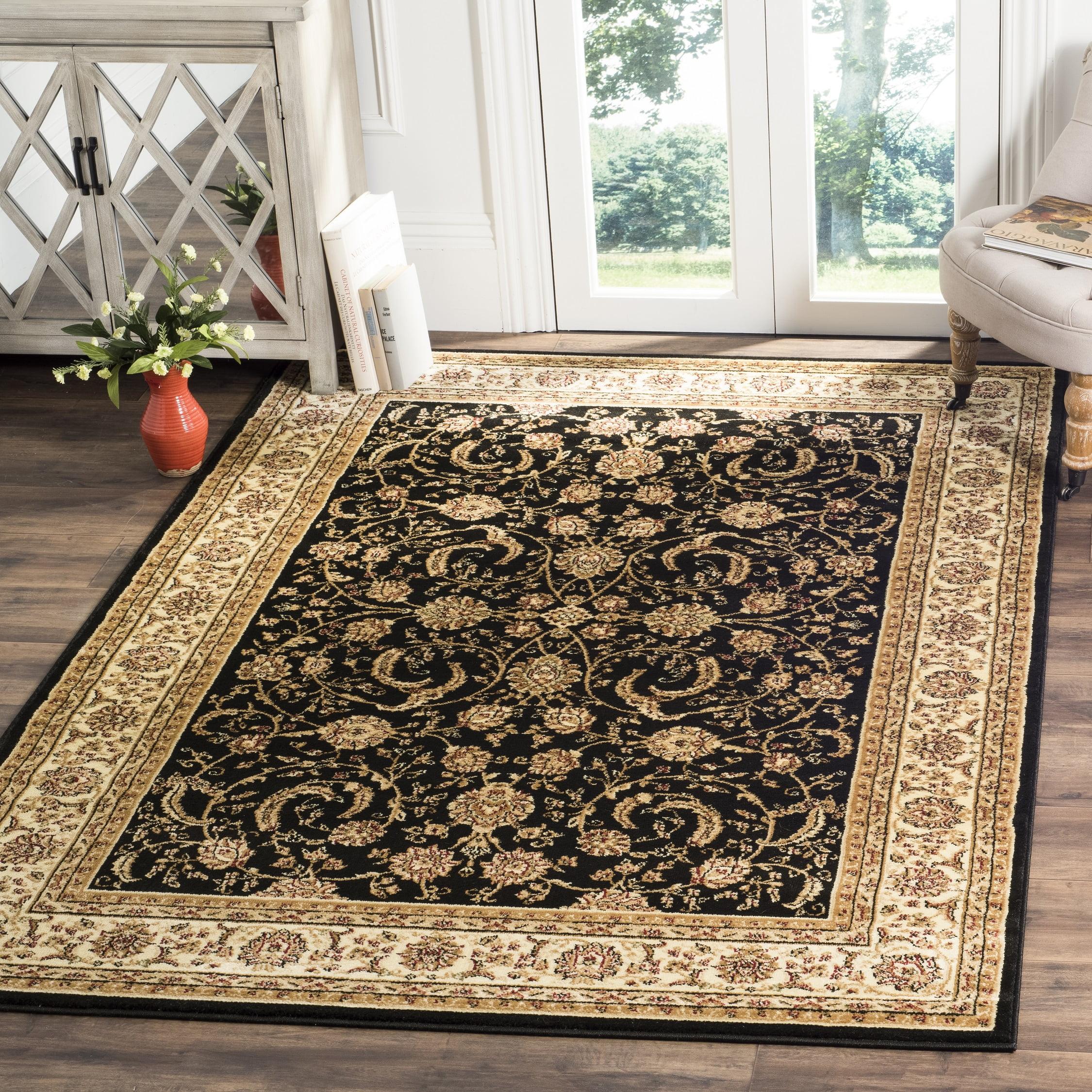 Black Floral Synthetic 6' x 9' Rectangular Area Rug