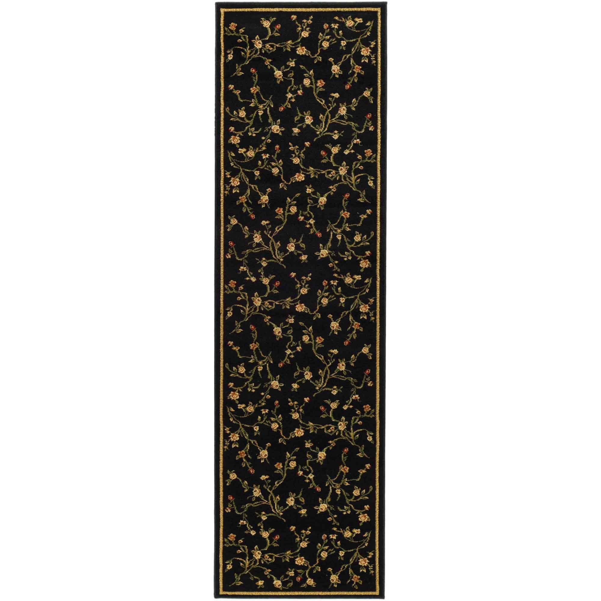 Elegant Floral Vine 2'3" x 8' Runner Rug in Black and Multicolor