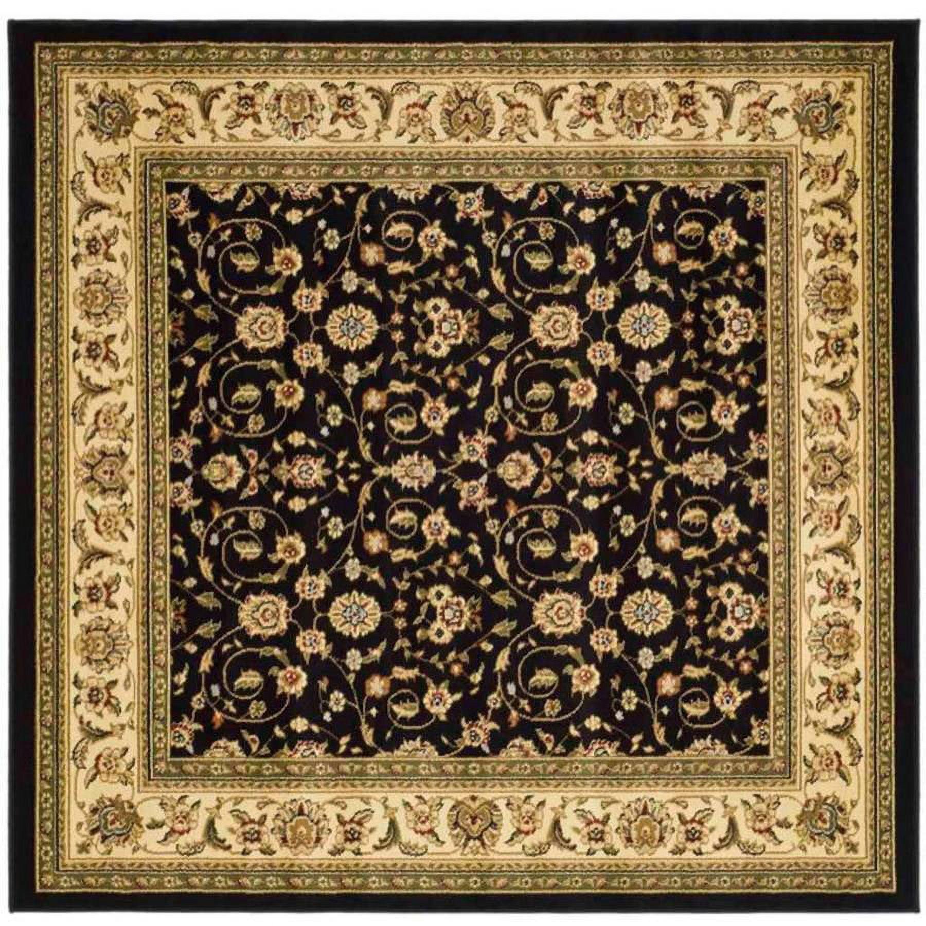 Elegant Black & Ivory Tufted Square Area Rug, 6'x6', Synthetic